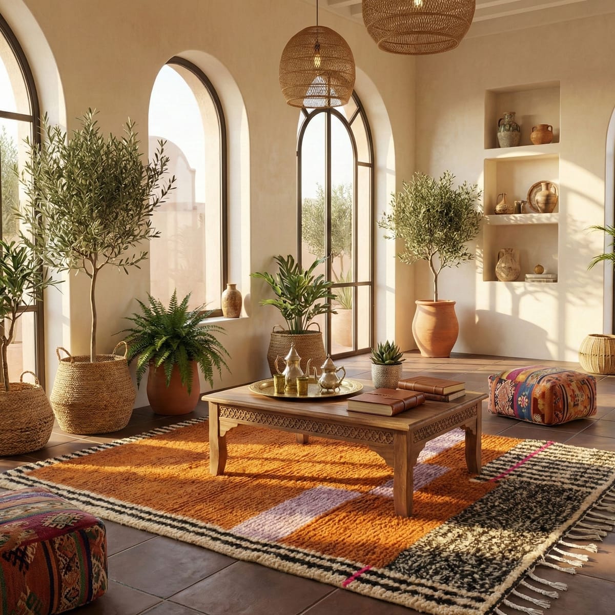 Moroccan Rug 8x10 — Orange Berber Rug — Graphic Modern Style - Modern Berber Moroccan rug in Terracotta color, 244 x 305 cm
