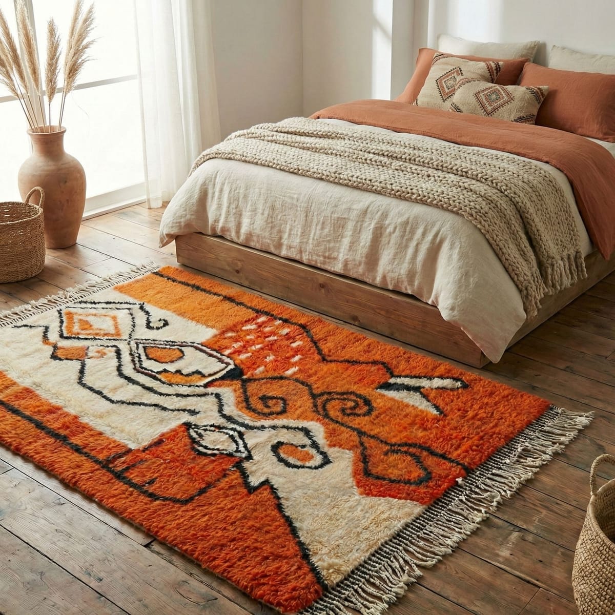 Moroccan Rug 8x10 — Orange Berber Rug — Abstract Graphic Style - Modern Berber Moroccan rug in Terracotta color, 244 x 305 cm