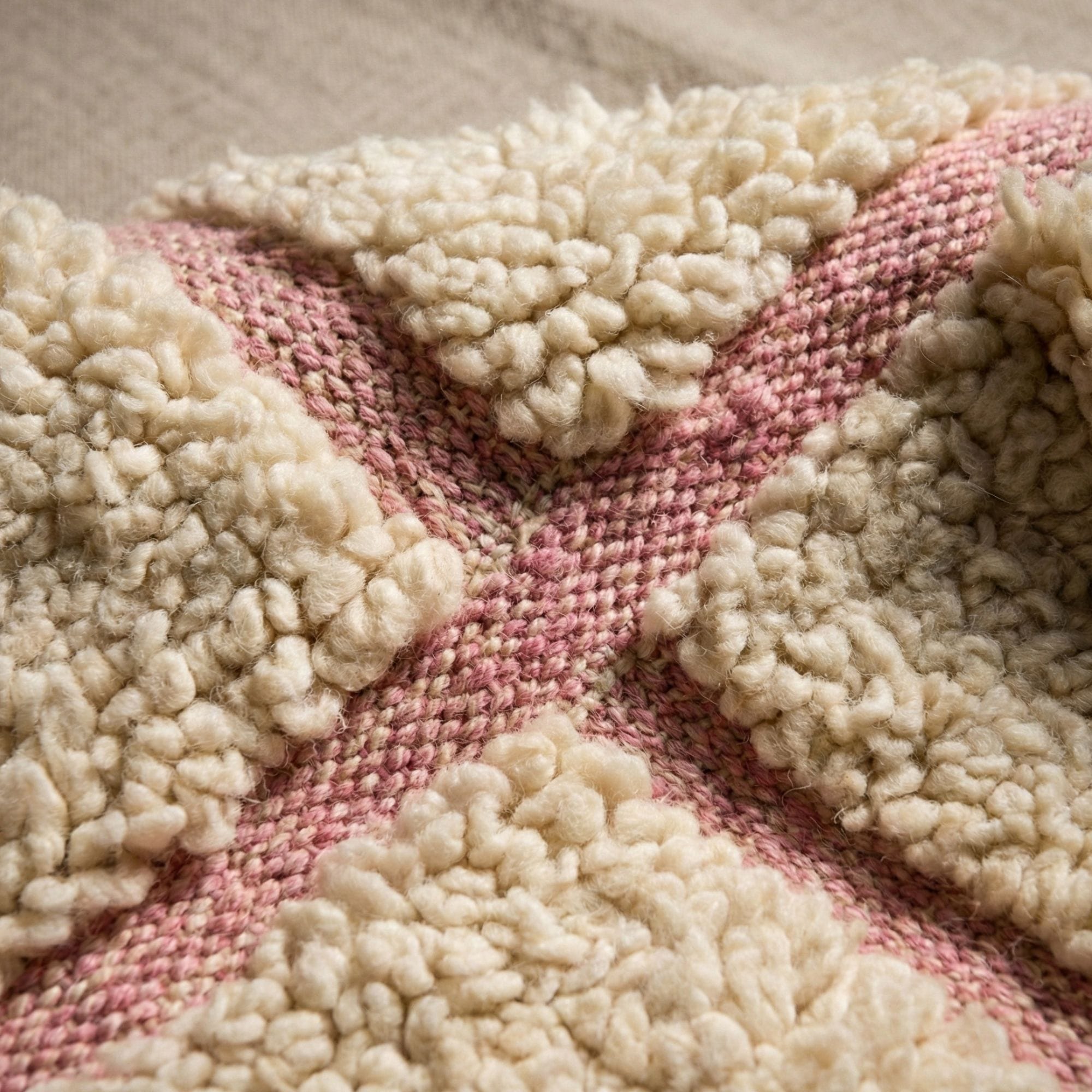 Cream Pink Moroccan Rug — Large Area Rug — Wool Berber Carpet - Beni Ourain Moroccan rug in Rose color, 244 x 305 cm