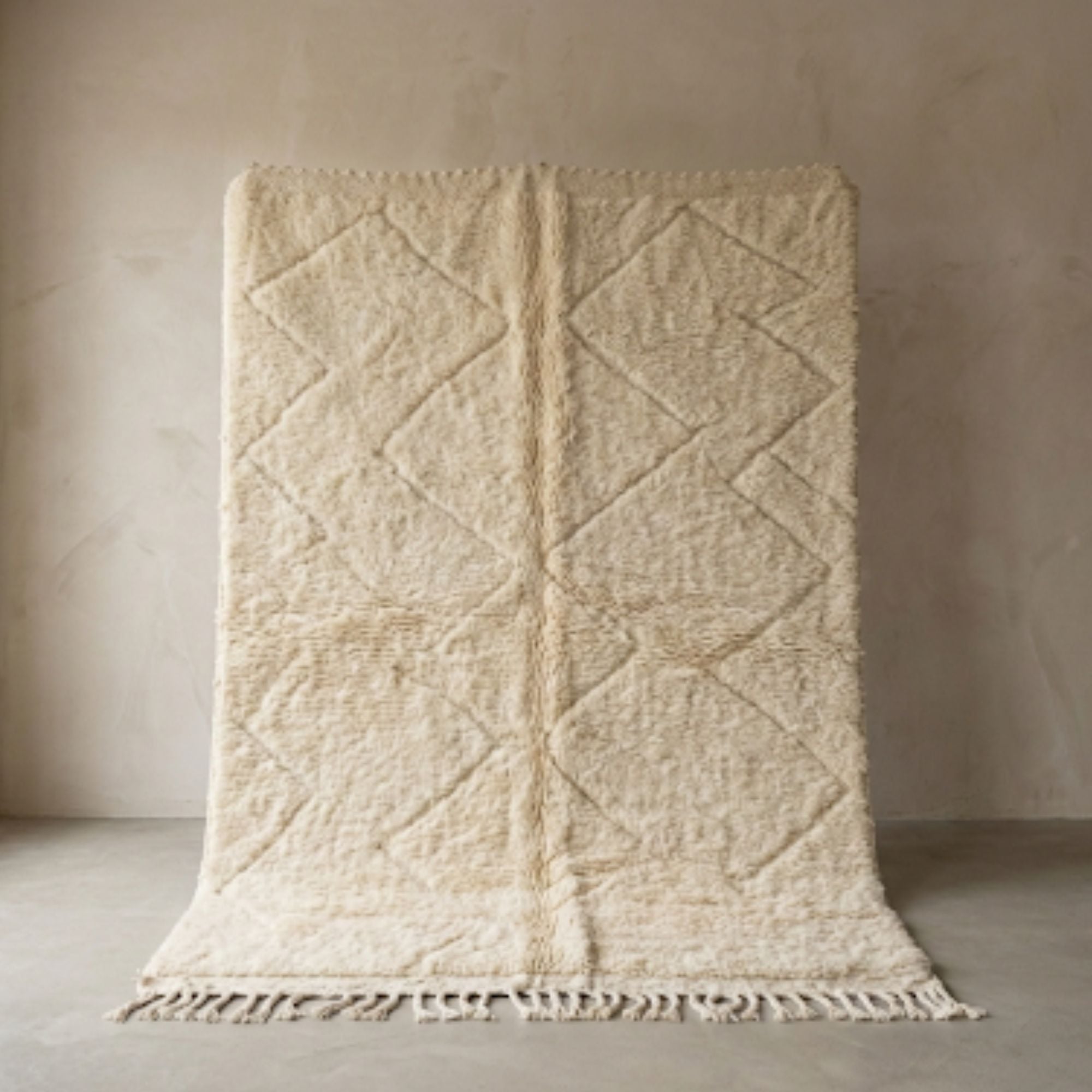 Beni Ourain Wool Rug — Ivory Large — Hand-Knotted in Morocco - Hand-knotted Moroccan rug, front view showing Beni Ourain Wool Rug — Ivory Large — Hand-Knotted in Morocco texture and colors