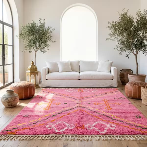 Handwoven Moroccan Beni Ourain rug in modern luxury interior design