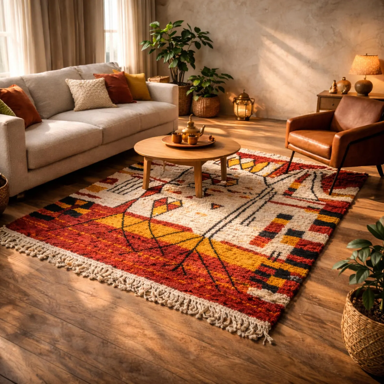 Neutral ivory Berber rug in a minimal living room
