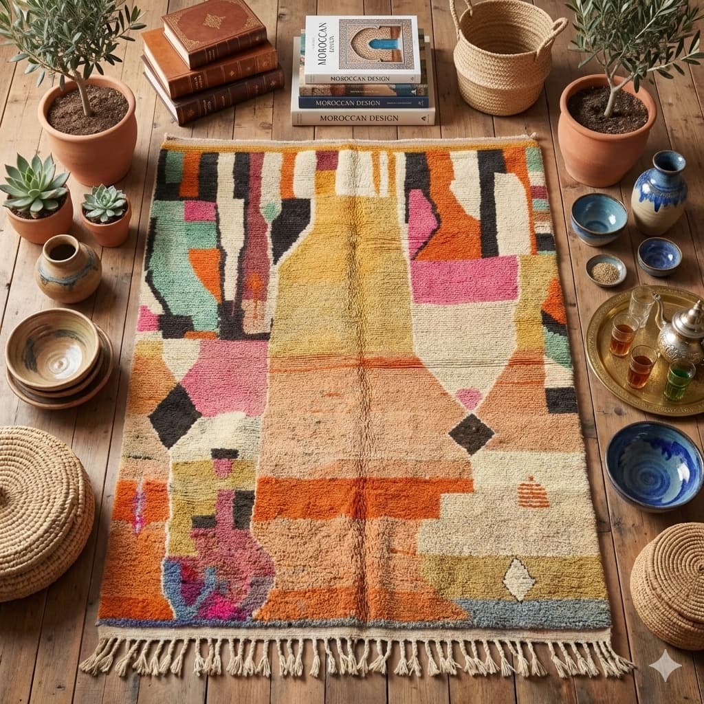 Boujaad rug with vibrant multicolor tribal patterns