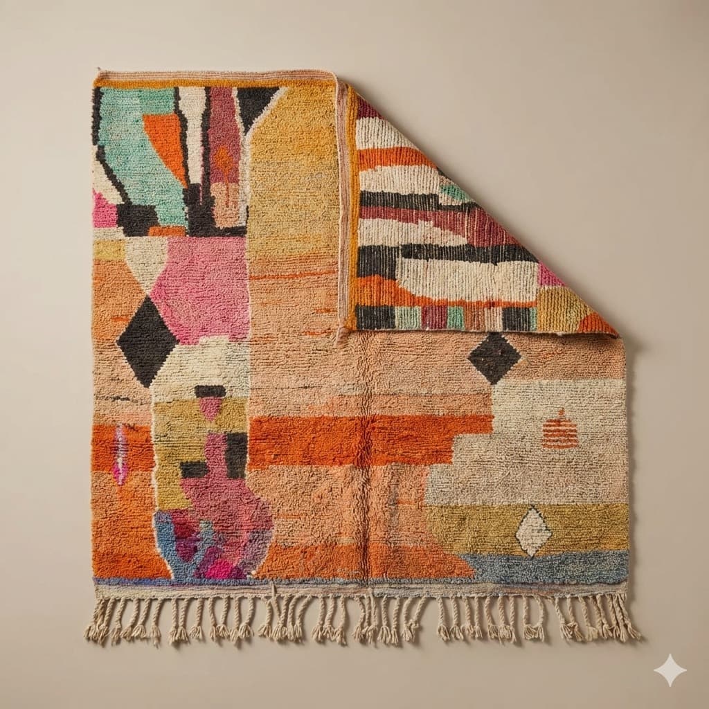Vintage cream Moroccan rug with geometric diamond patterns