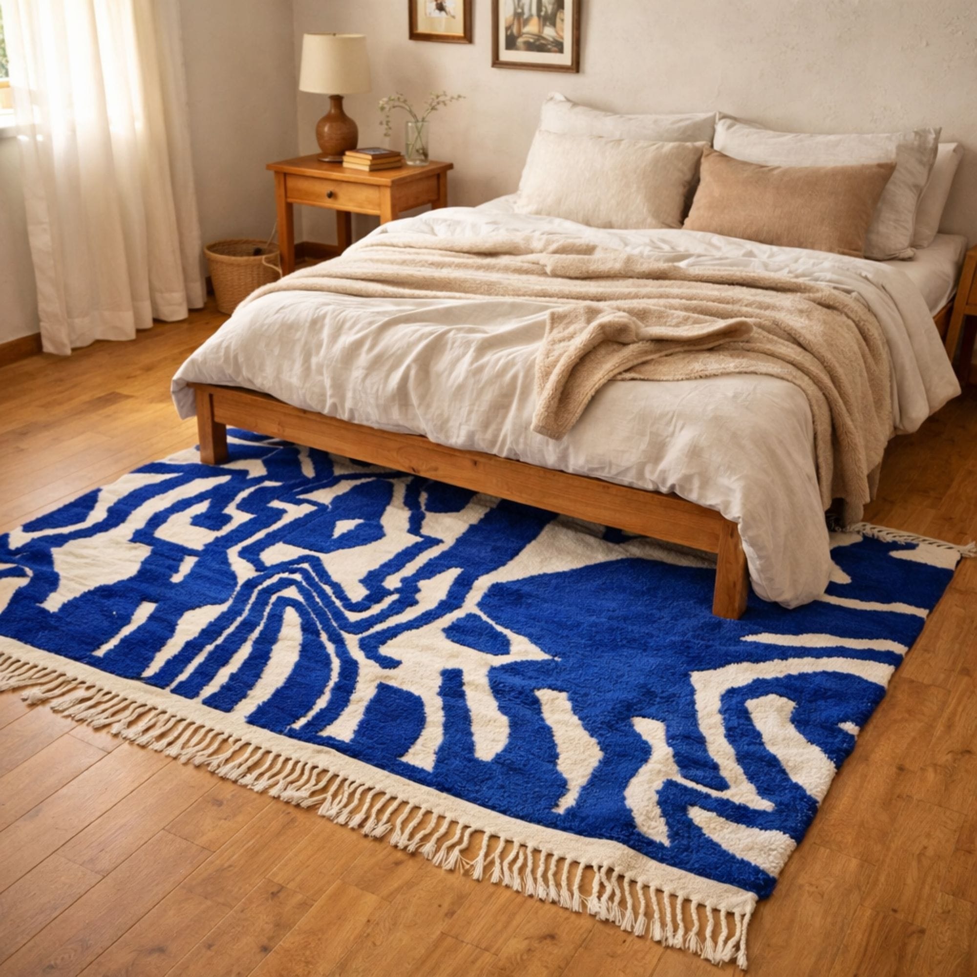 Blue Moroccan Art Rug - Handwoven Organic Forms - Azilal Moroccan rug in Indigo color, 244 x 305 cm