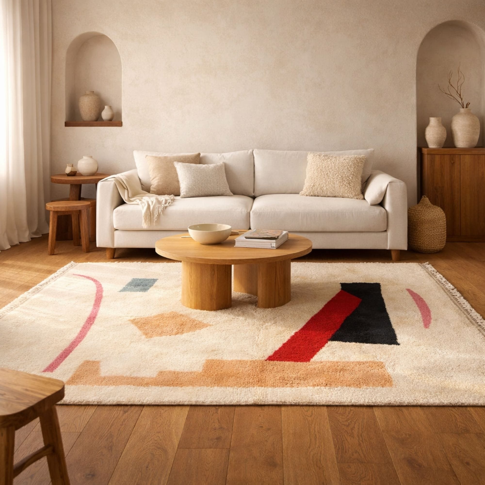 Handwoven Moroccan Azilal Rug - Bold Abstract Forms - Azilal Moroccan rug in Ivory color, 183 x 274 cm