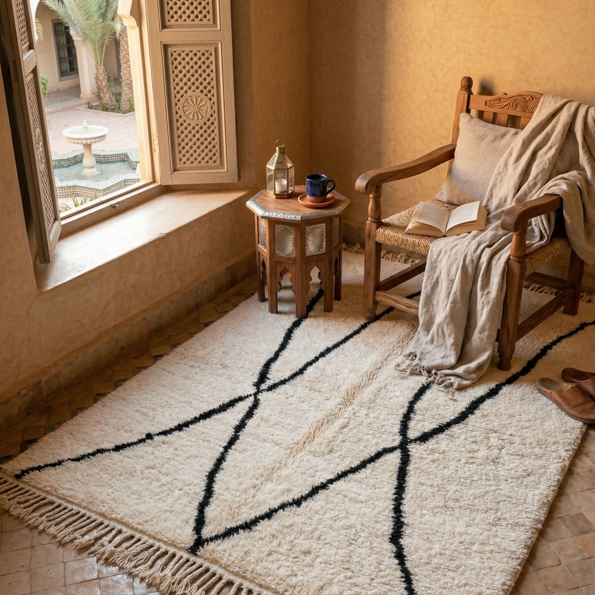 Handwoven Beni Ourain Rug - Symmetrical Loop Pattern - Beni Ourain Moroccan rug in Ivory color, 183 x 274 cm