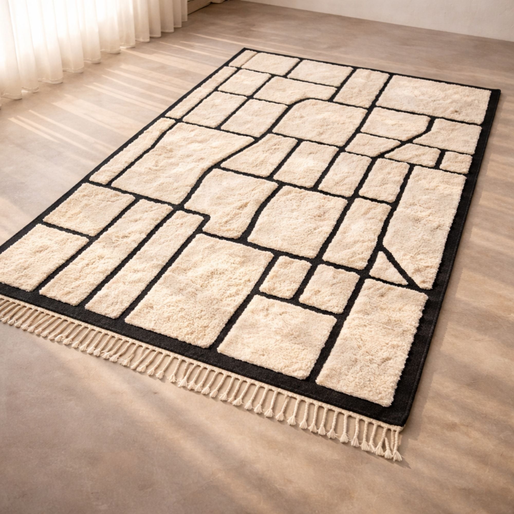 Traditional Medium Mrirt — Ivory Hand-Knotted Wool Rug - Hand-knotted Moroccan rug, front view showing Traditional Medium Mrirt — Ivory Hand-Knotted Wool Rug texture and colors