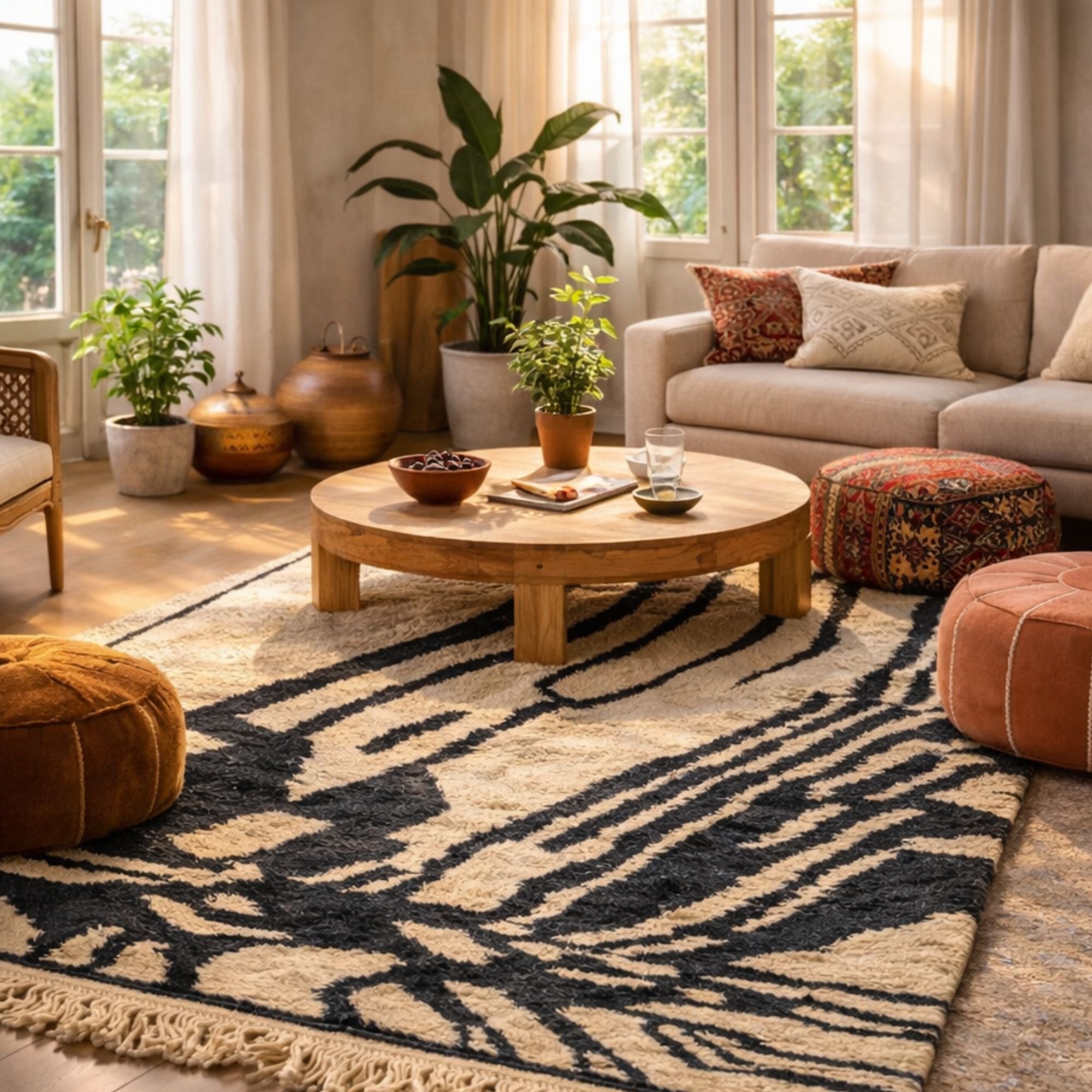 Moroccan Mrirt Rug — Large Terracotta — Hand-Knotted Wool - Hand-knotted Moroccan rug, front view showing Moroccan Mrirt Rug — Large Terracotta — Hand-Knotted Wool texture and colors