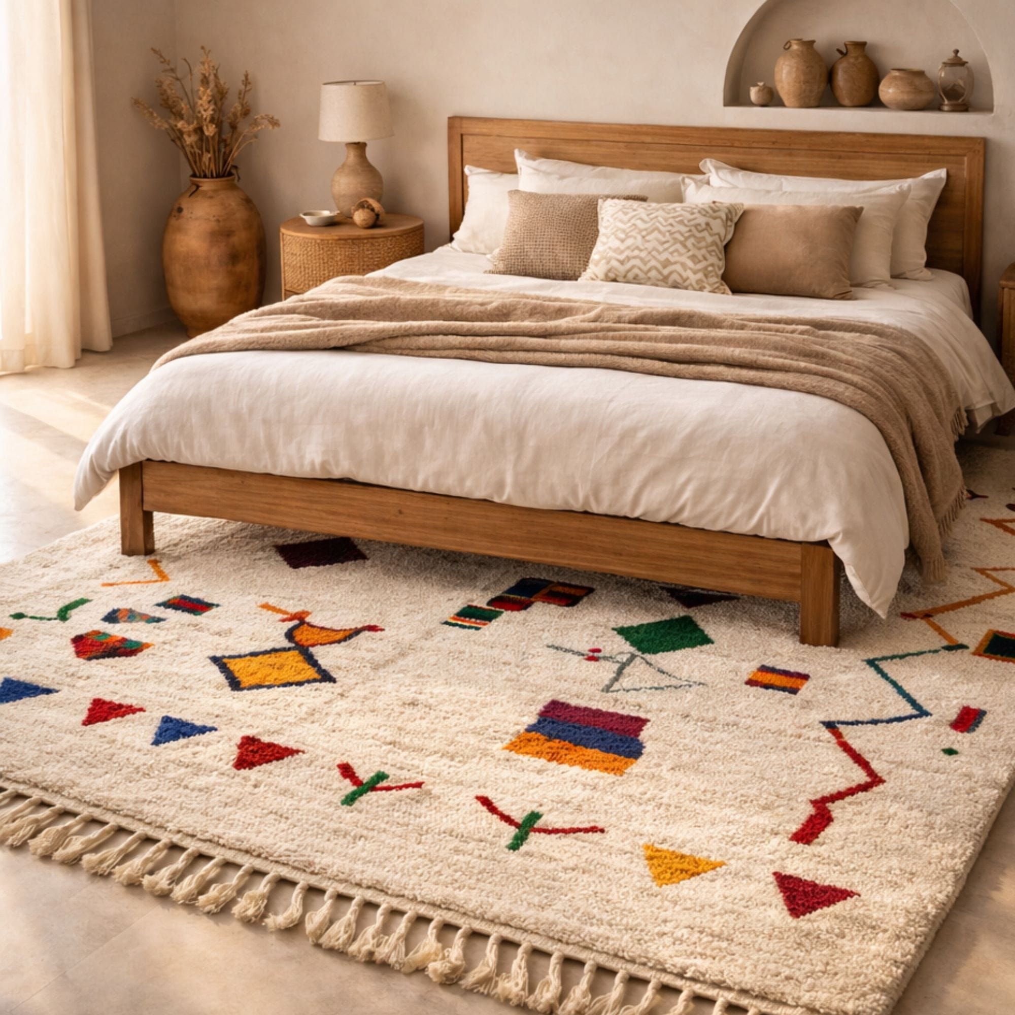 Handwoven Azilal Rug - Ivory Multicolor Wool - Azilal Moroccan rug in Ivory color, 183 x 274 cm