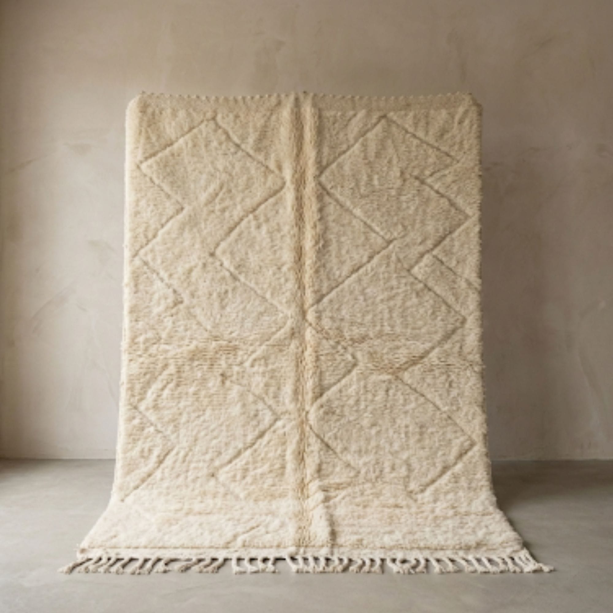 Neutral Moroccan Beni Ourain Rug - Plush Ivory Wool - Beni Ourain Moroccan rug in Ivory color, 244 x 305 cm