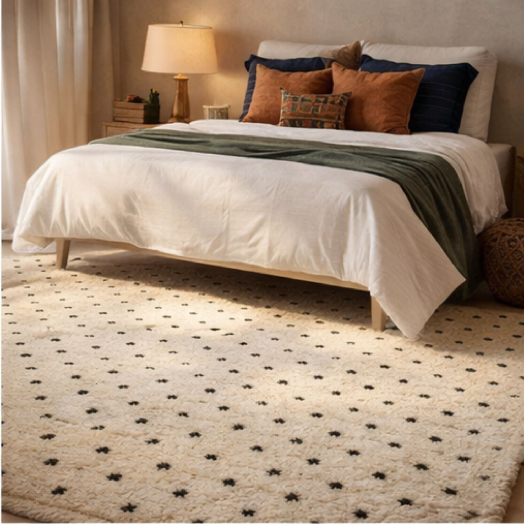 Moroccan Beni Ourain Rug — Large Ivory — Hand-Knotted Wool - Hand-knotted Moroccan rug, front view showing Moroccan Beni Ourain Rug — Large Ivory — Hand-Knotted Wool texture and colors