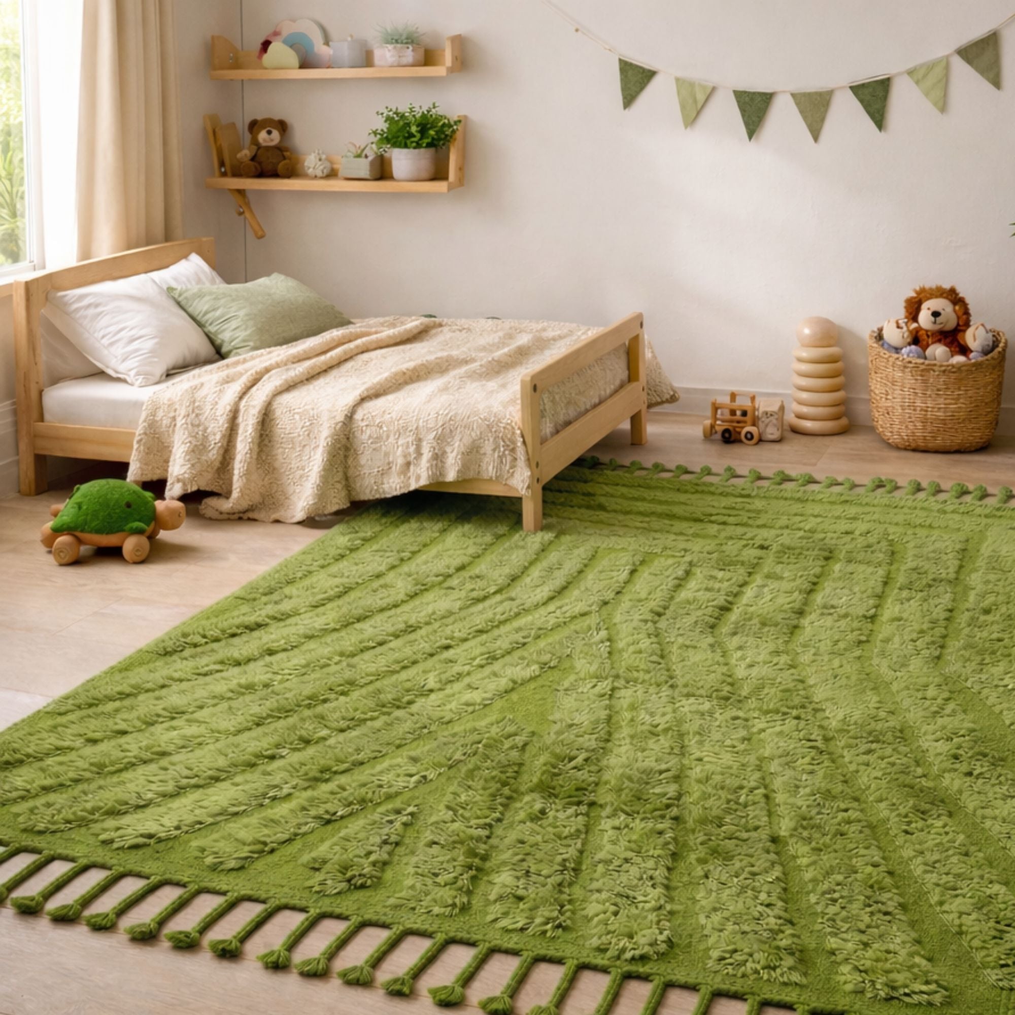 Mrirt Wool Rug — Ivory Large — Hand-Knotted in Morocco - Hand-knotted Moroccan rug, front view showing Mrirt Wool Rug — Ivory Large — Hand-Knotted in Morocco texture and colors