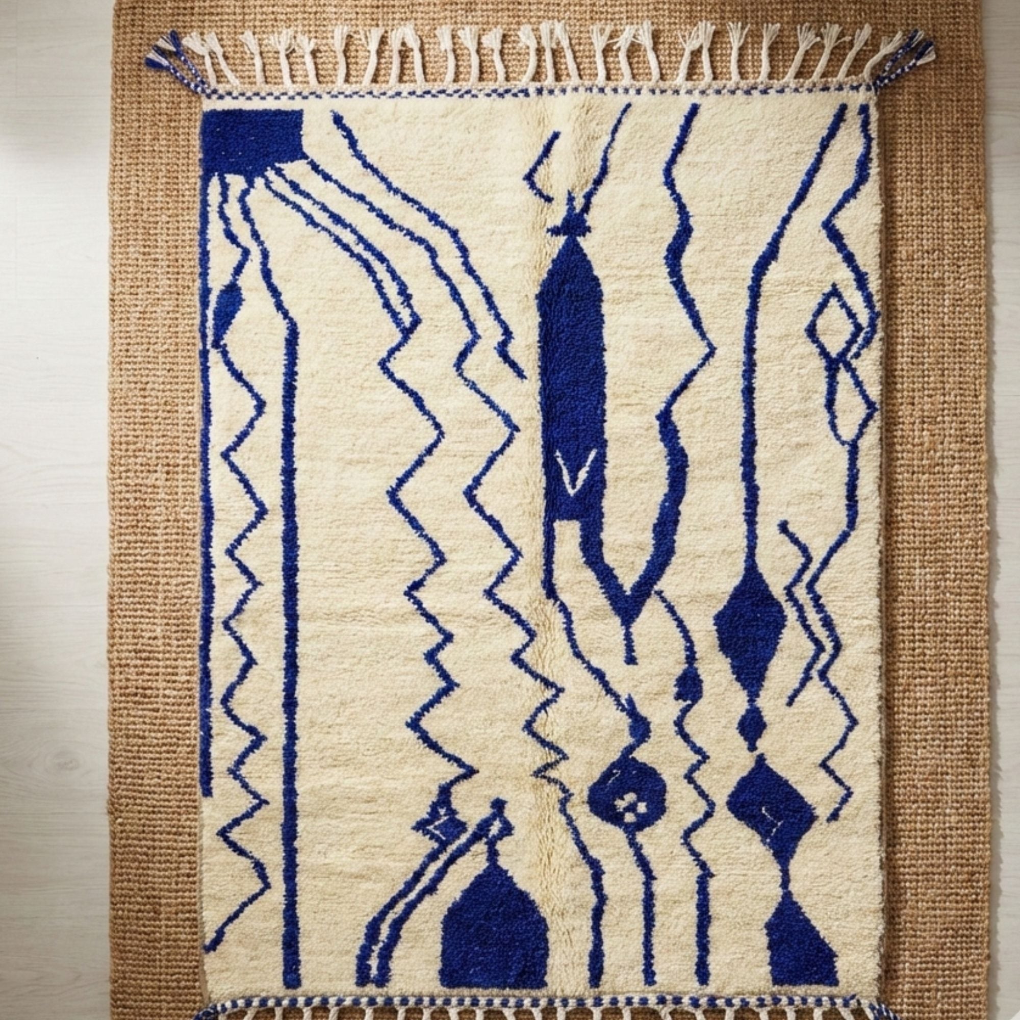 Moroccan Berber Rug — Tribal Blue Wool — Artisan Heritage - Hand-knotted Moroccan rug, front view showing Moroccan Berber Rug — Tribal Blue Wool — Artisan Heritage texture and colors