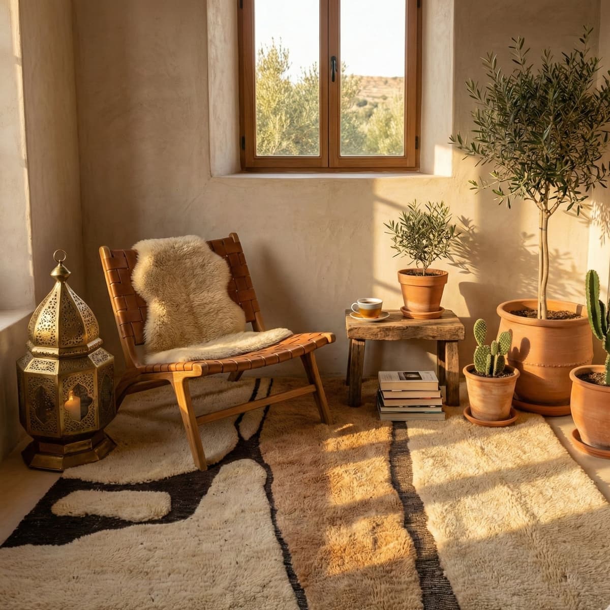 Neutral Moroccan Rug — Ivory Wool — Abstract Berber
