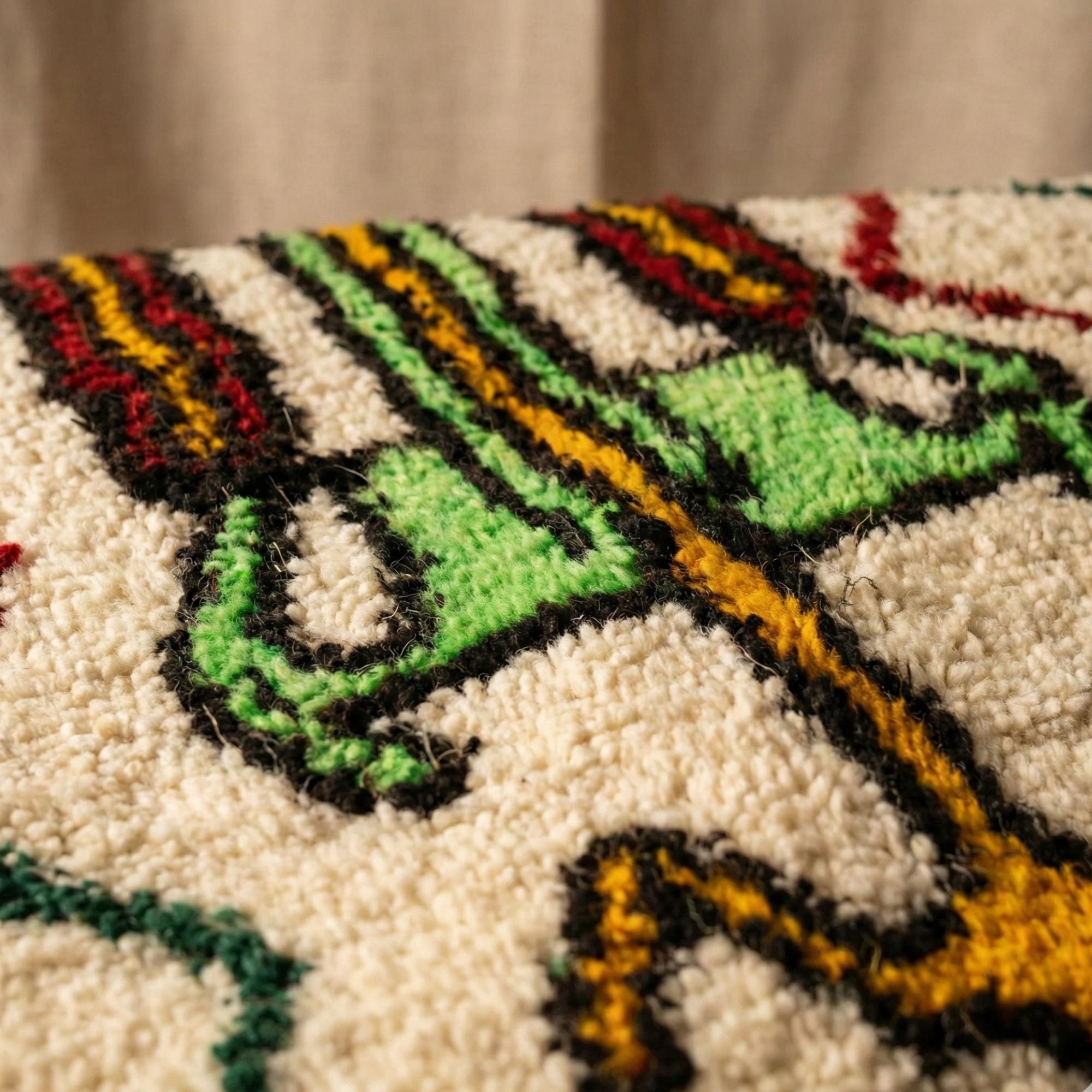 Azilal Area Rug — Geometric Berber — Tribal Modern Style - Hand-knotted Moroccan rug, front view showing Azilal Area Rug — Geometric Berber — Tribal Modern Style texture and colors