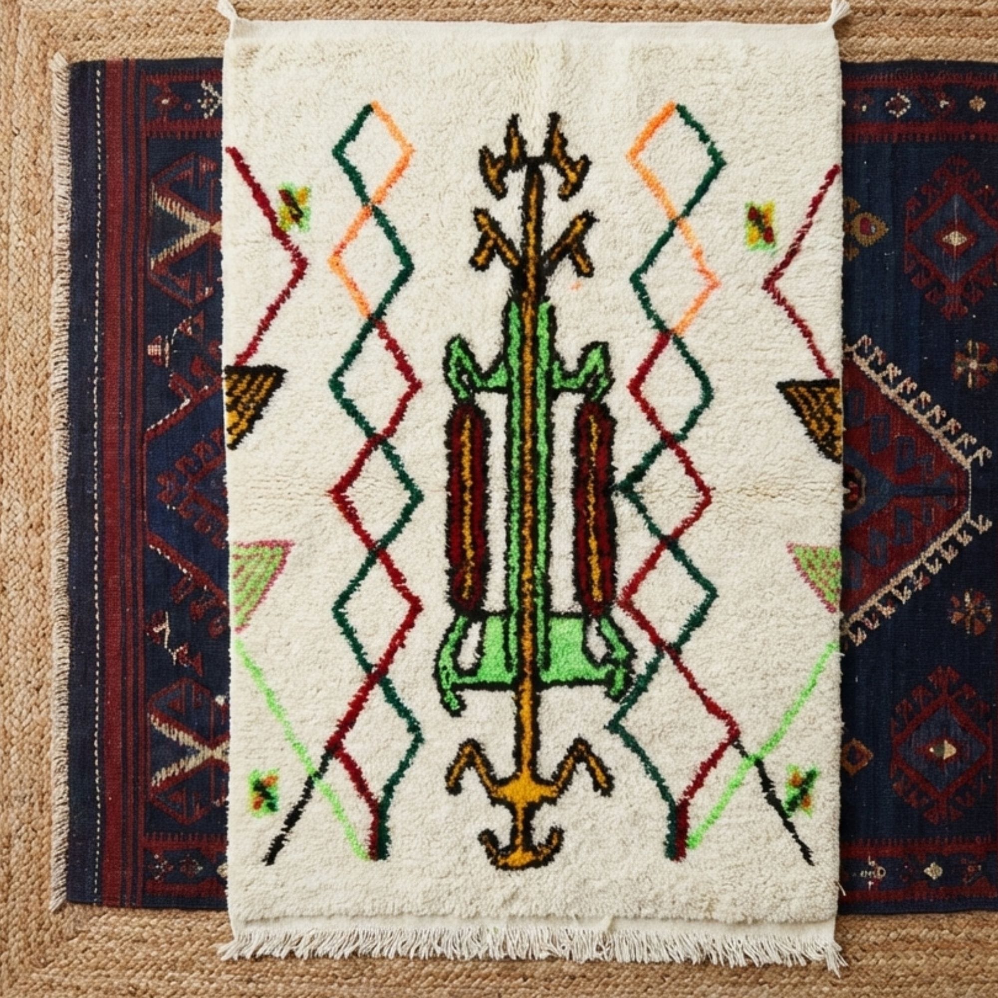 Handmade Moroccan Beni Ourain Rug — 100% Wool for Living Room - Beni Ourain Moroccan rug in Ivory color, 244 x 305 cm
