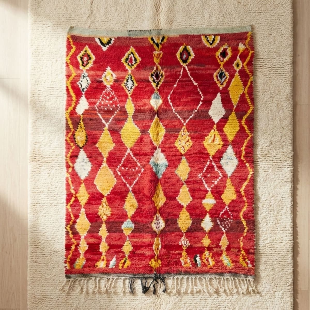 5x8 Moroccan Rug — Red Diamond Rug — Wool Pile