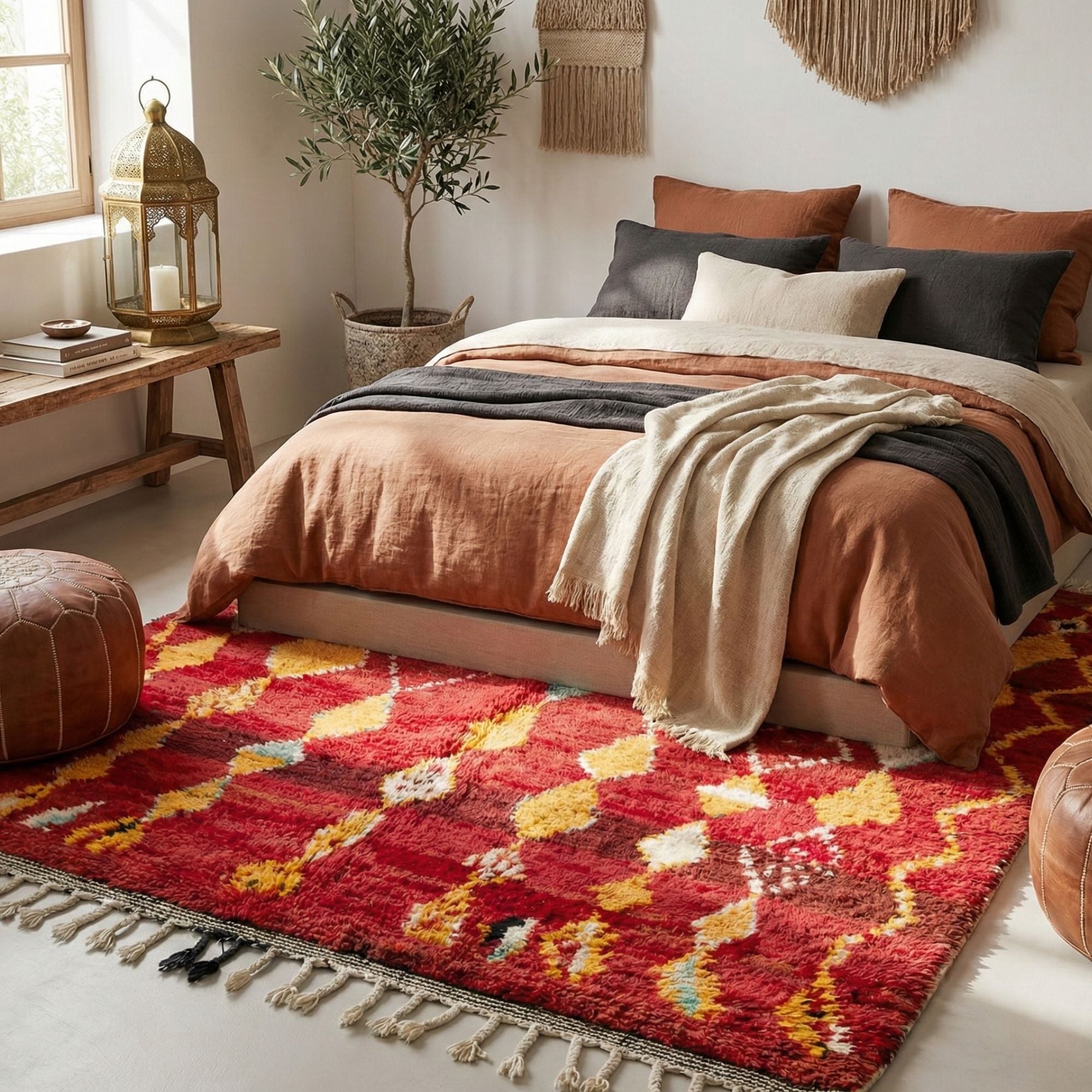 Custom Size Moroccan Rug — Handwoven Wool — Tribal Design - Hand-knotted Moroccan rug, front view showing Custom Size Moroccan Rug — Handwoven Wool — Tribal Design texture and colors
