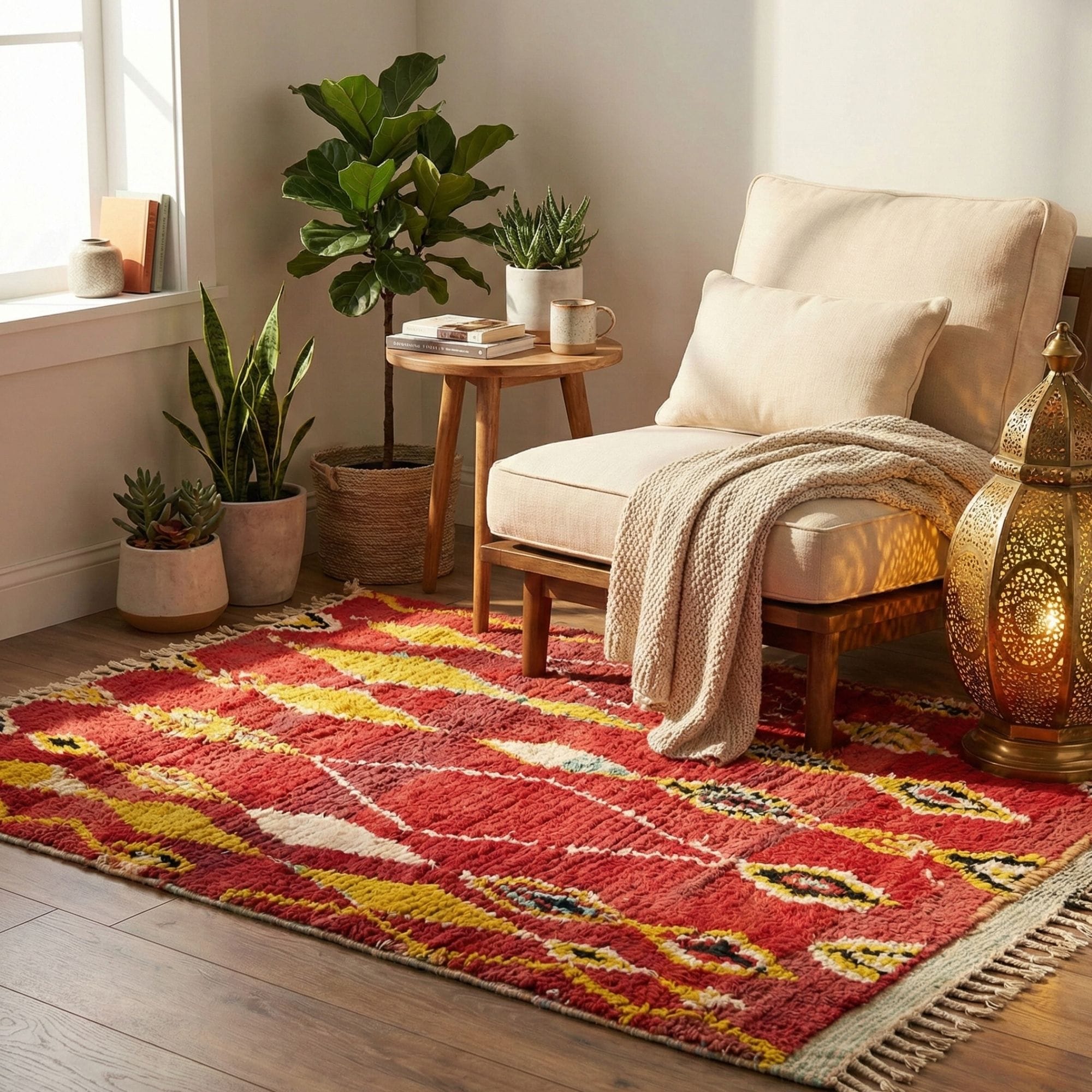 Authentic Moroccan Beni Ourain Rug — Vintage Wool Rug - Beni Ourain Moroccan rug in Ivory color, 244 x 305 cm