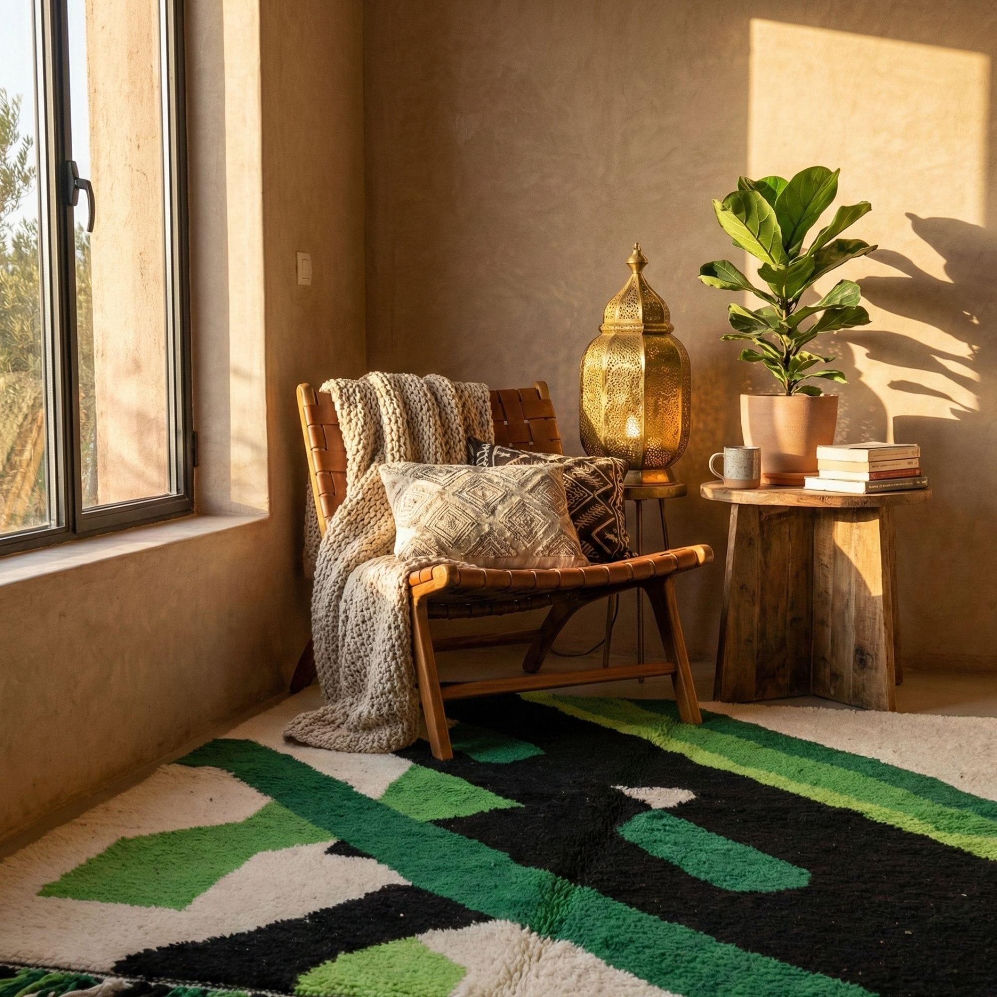 Authentic Moroccan Beni Ourain Rug — Inspired Wool Rug - Beni Ourain Moroccan rug in Ivory color, 244 x 305 cm