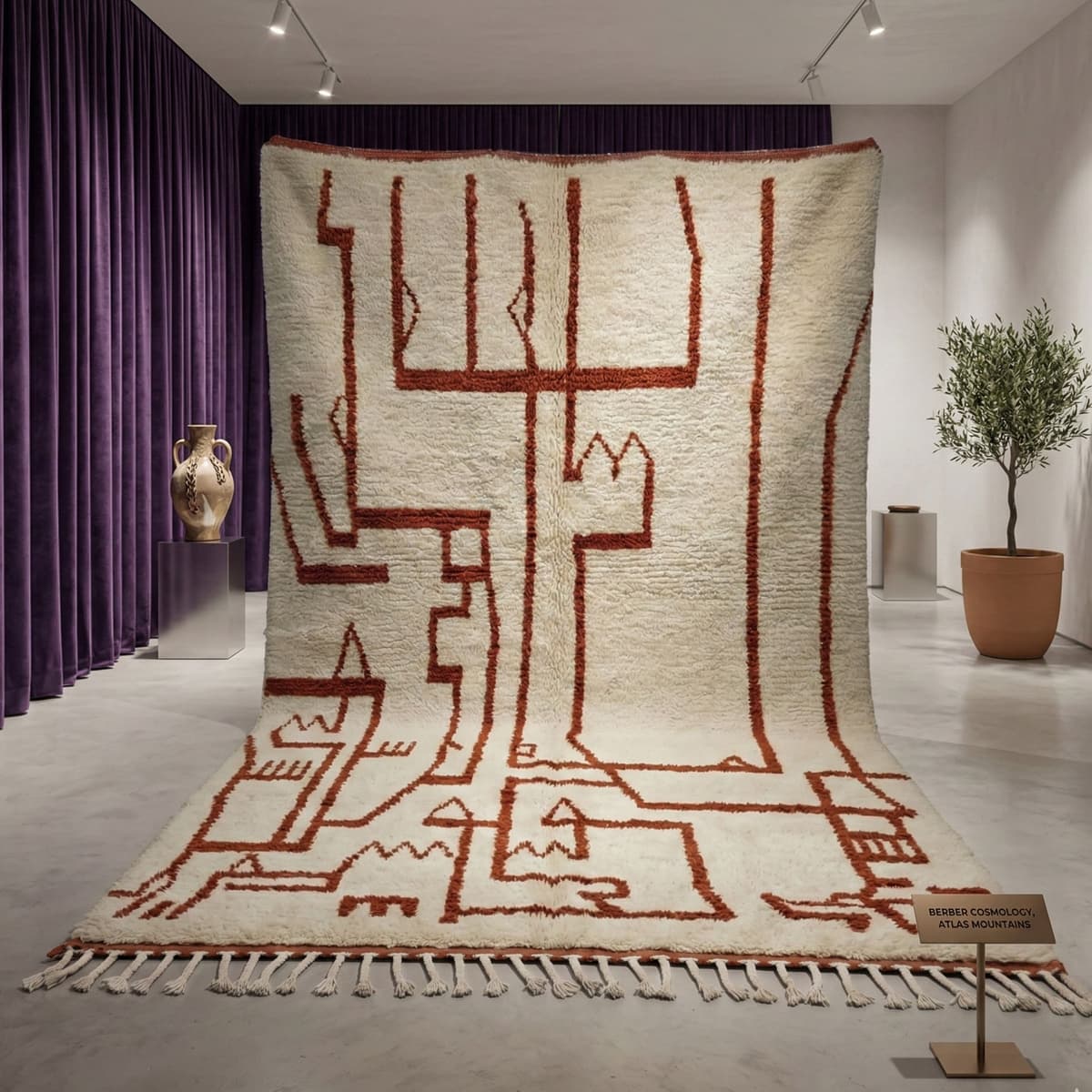 Terracotta Boho Rug — Cream Area Rug — Abstract Line Art