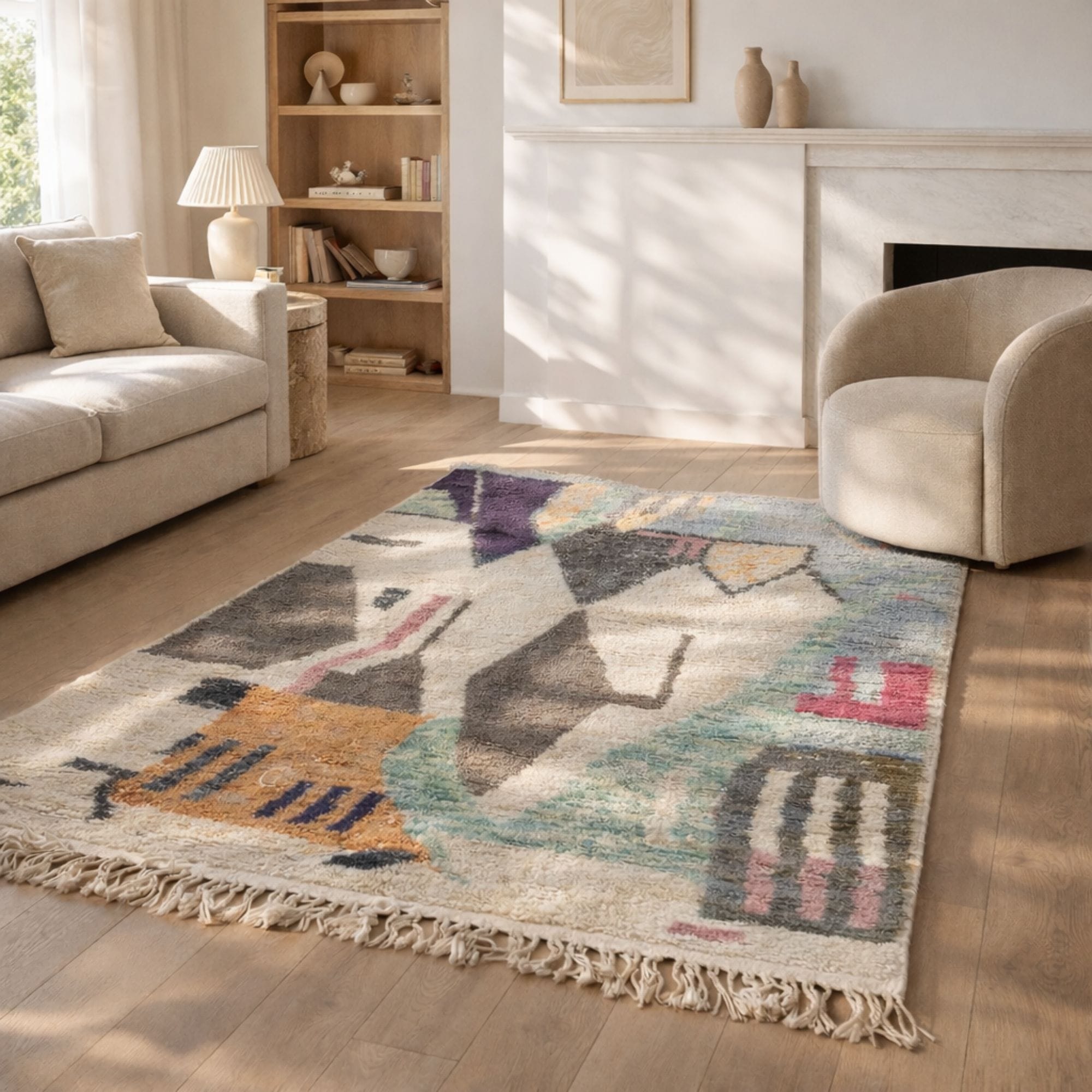 Moroccan Beni Ourain Rug — Pastel Beni Ourain Wool Rug - Beni Ourain Moroccan rug in Ivory color, 122 x 183 cm