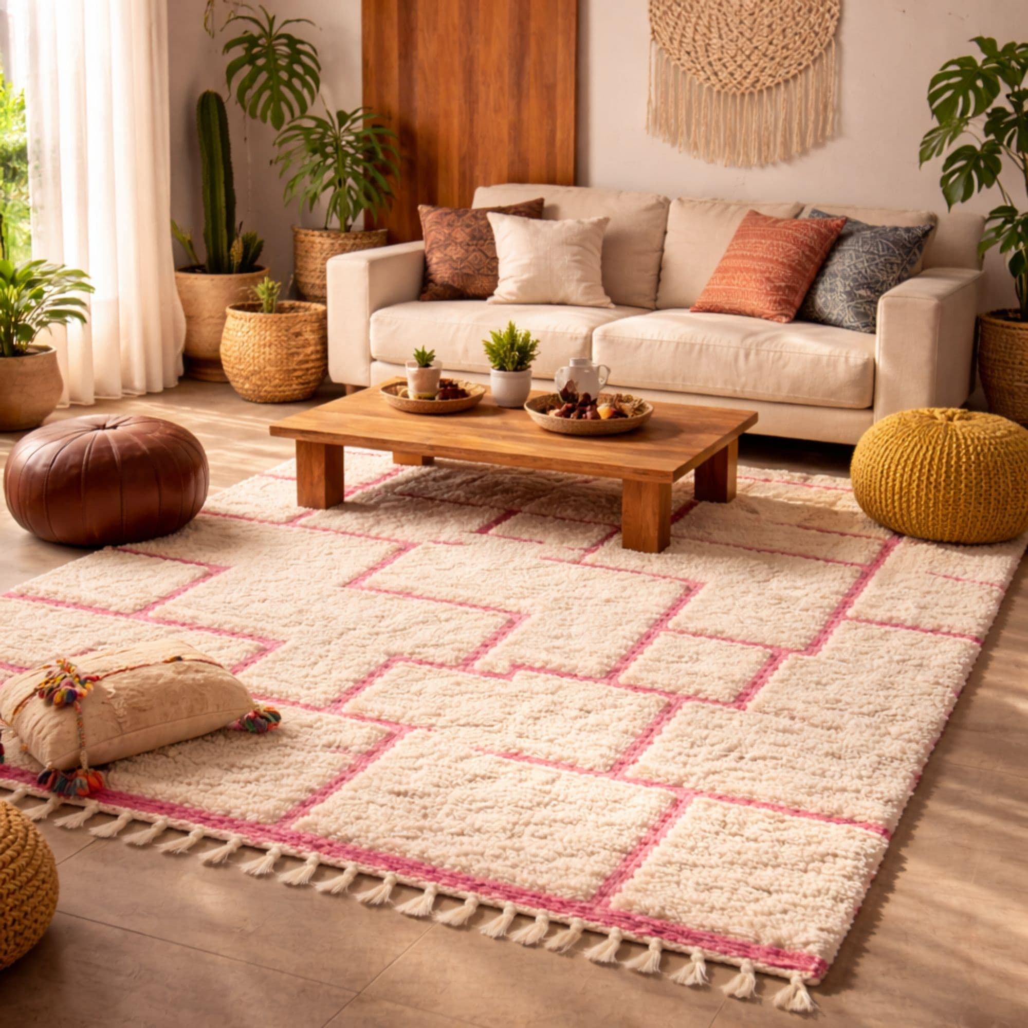 Moroccan Rug 8x10 — Pink Berber Rug — Soft Grid Style