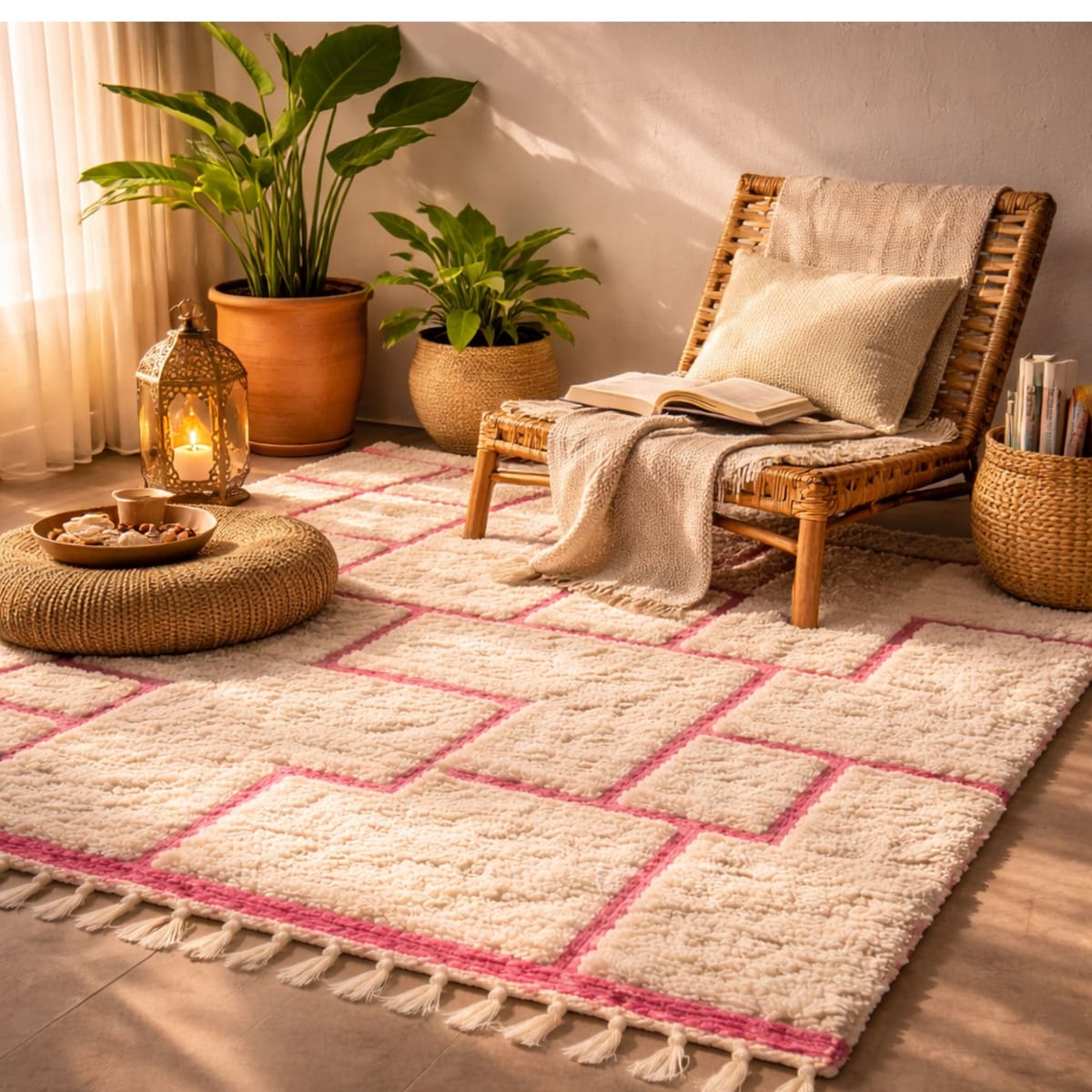 Custom Moroccan Rug — Ivory Berber Rug — Minimalist Gr... - Beni Ourain Moroccan rug in Ivory color, 122 x 183 cm