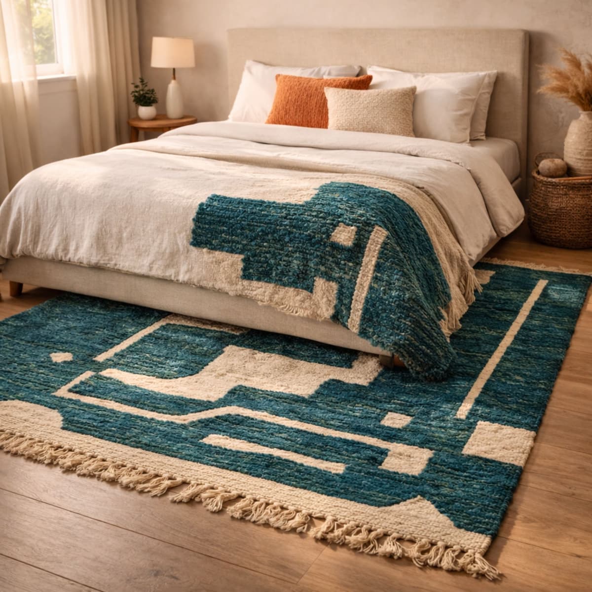 Moroccan Rug 8x10 — Teal Berber Rug — Geometric Modern Style