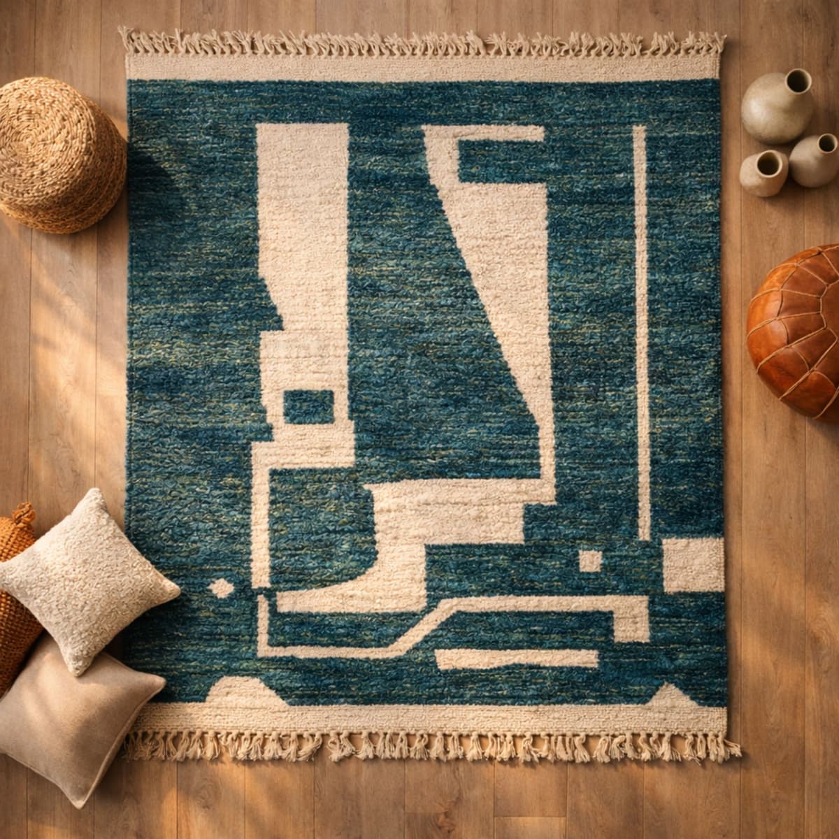 Custom Moroccan Rug — Teal Berber Rug — Geometric Artisan