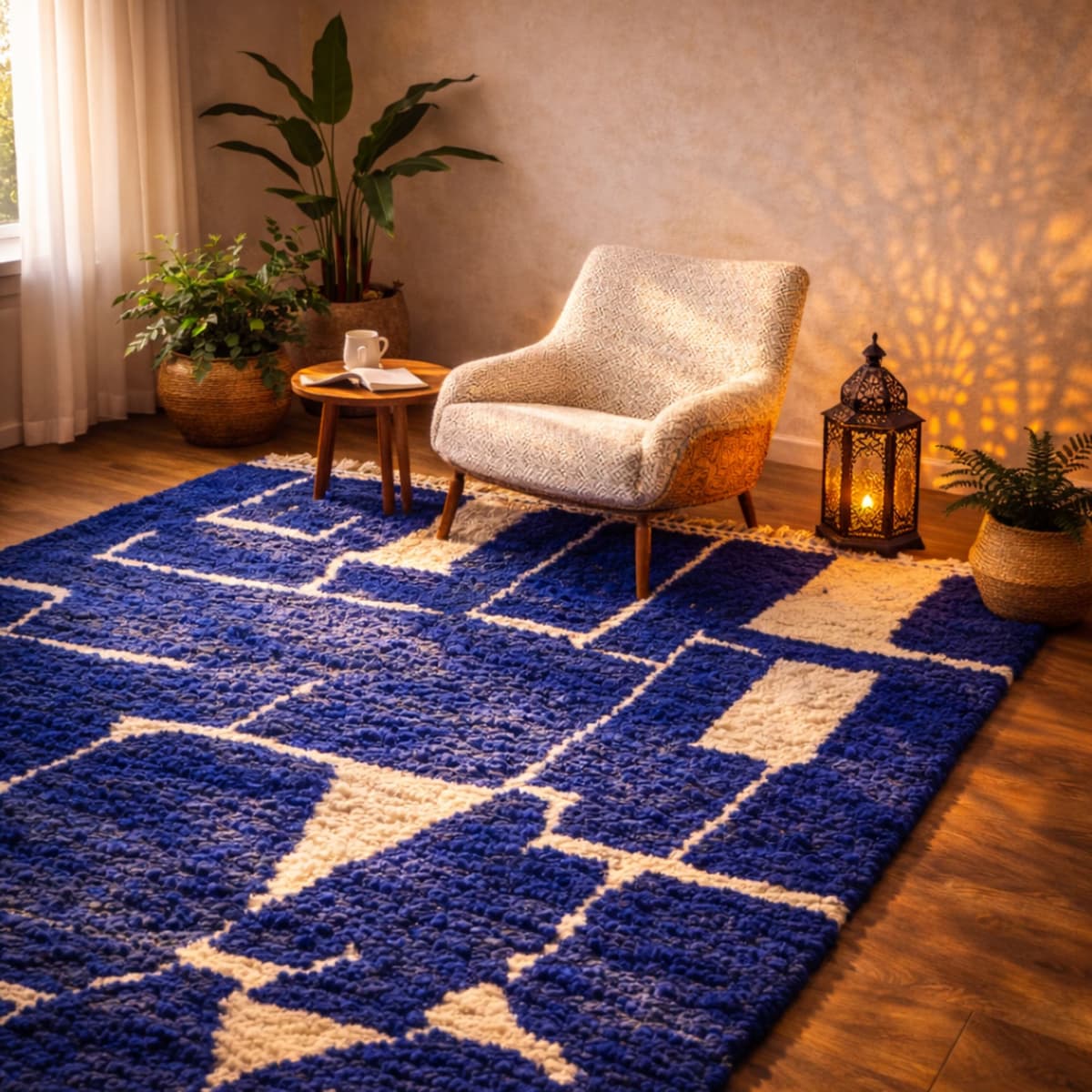 Custom Moroccan Rug — Cobalt Berber Rug — Geometric Artisan