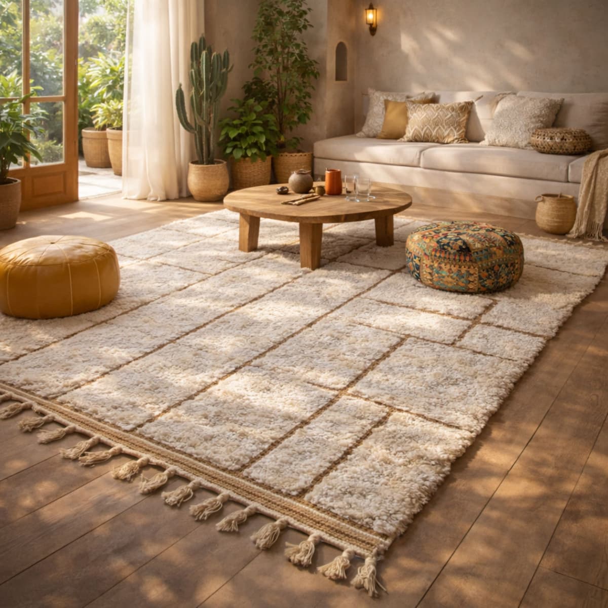 Moroccan Rug 8x10 — Ivory Berber Rug — Minimalist Grid Style