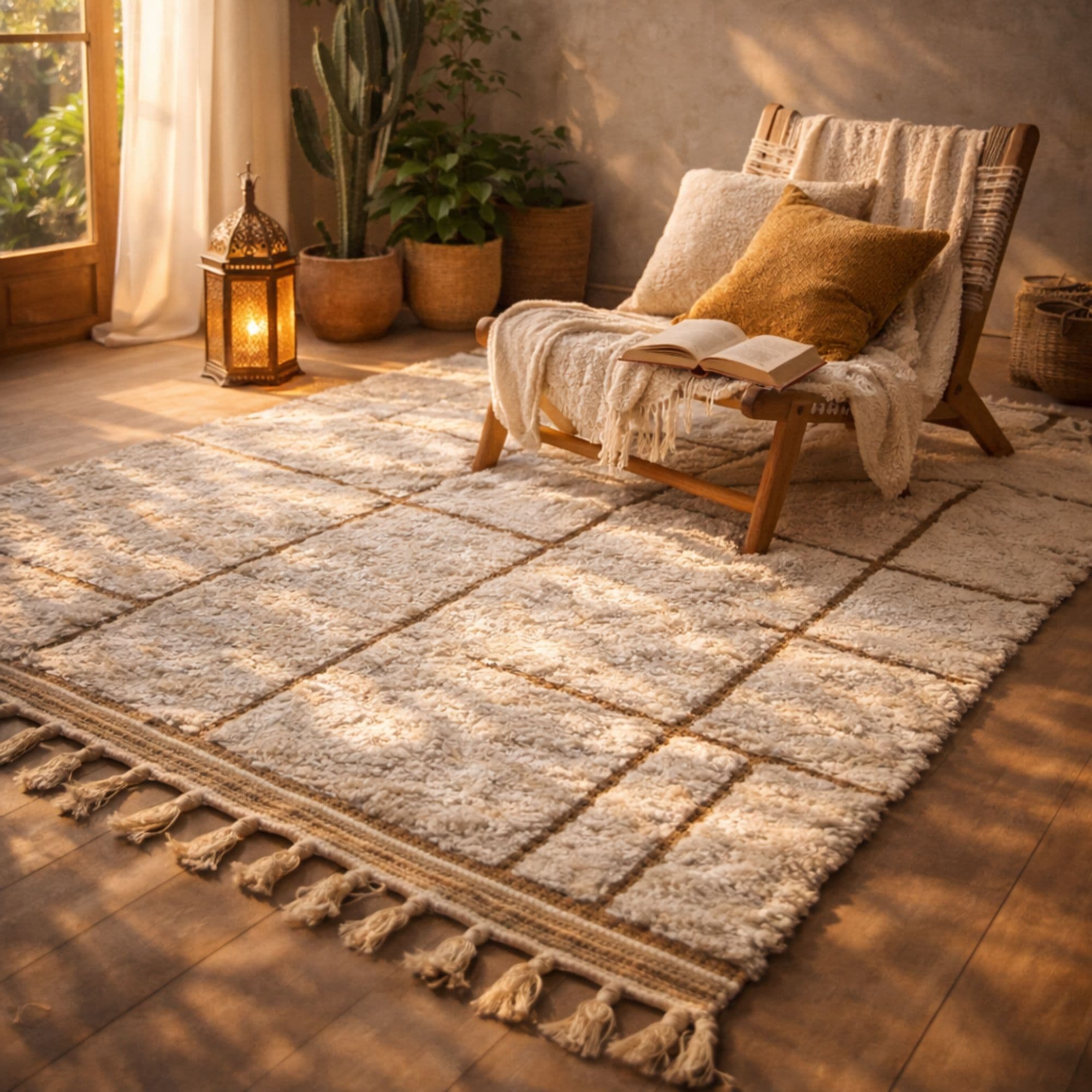 Custom Moroccan Rug — Ivory Berber Rug — Charcoal Grid
