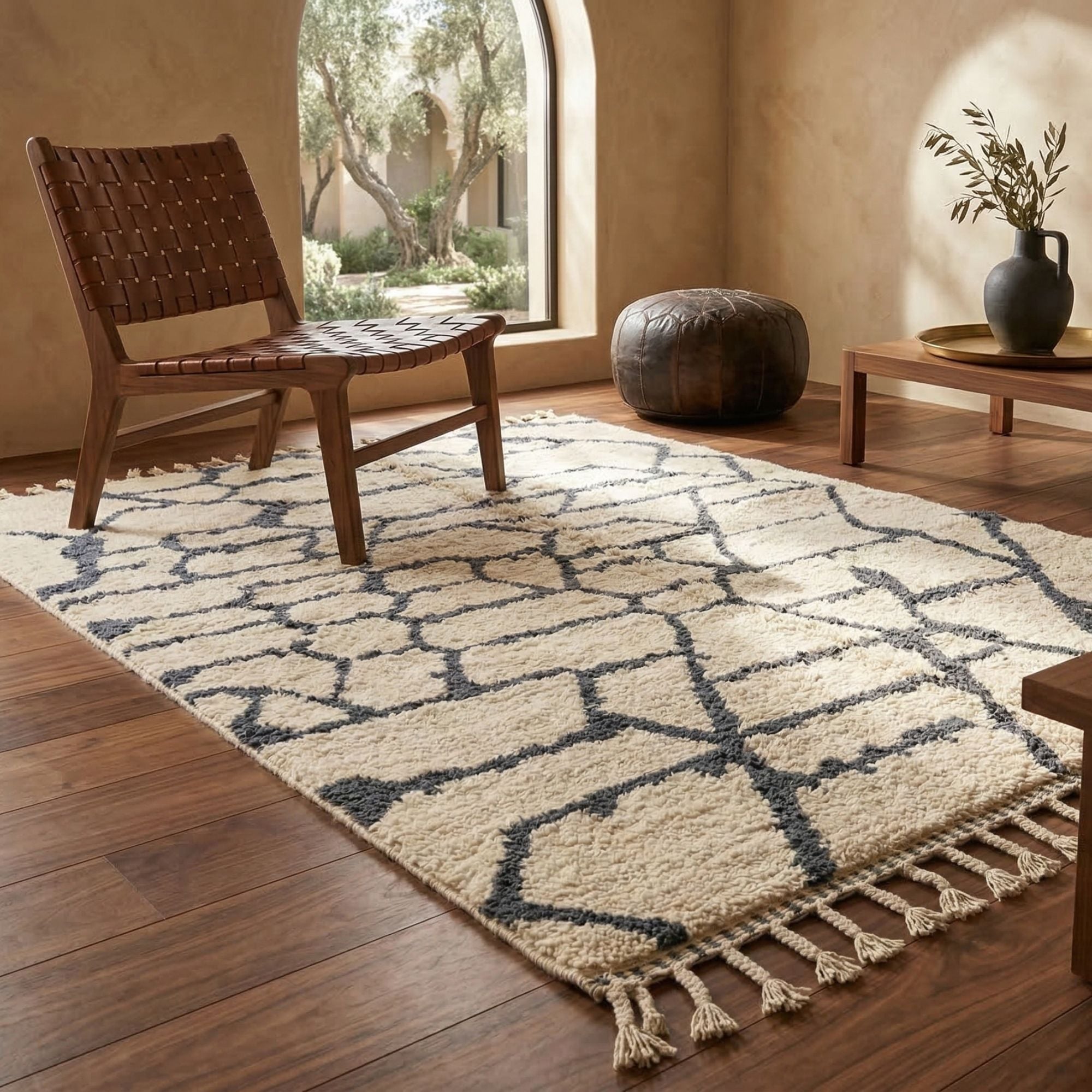 Moroccan Berber Rug — Heritage Ivory Rug — Organic Tribal - Hand-knotted Moroccan rug, front view showing Moroccan Berber Rug — Heritage Ivory Rug — Organic Tribal texture and colors