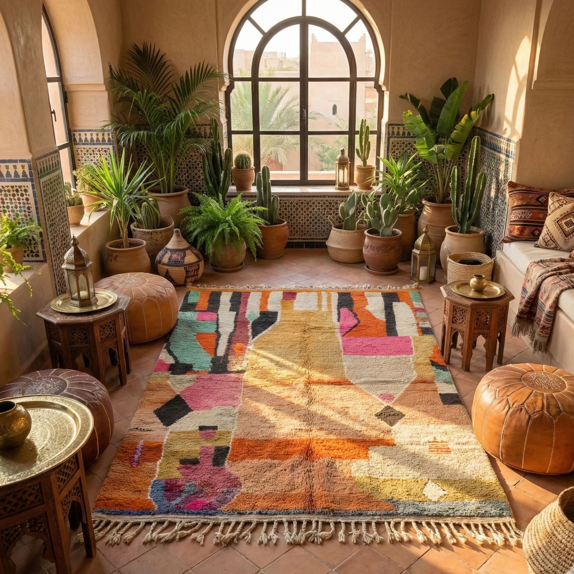 Moroccan Beni Ourain Rug — Colorful Beni Ourain Wool Rug - Beni Ourain Moroccan rug in Ivory color, 122 x 183 cm
