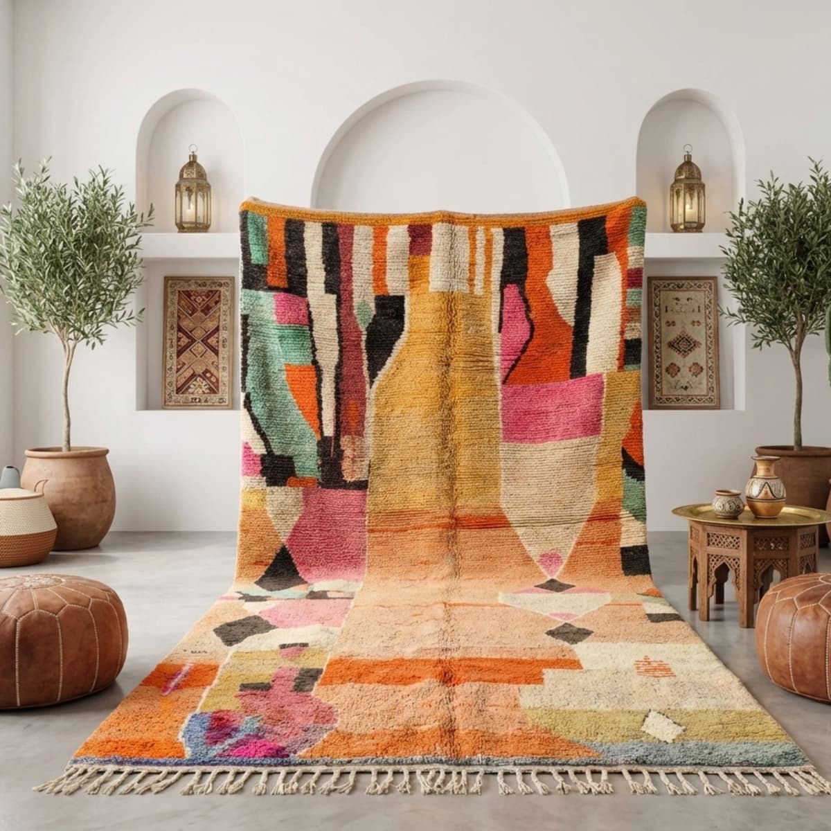 Colorful Moroccan Rug — Peach Berber Rug — Soft Abstract Style