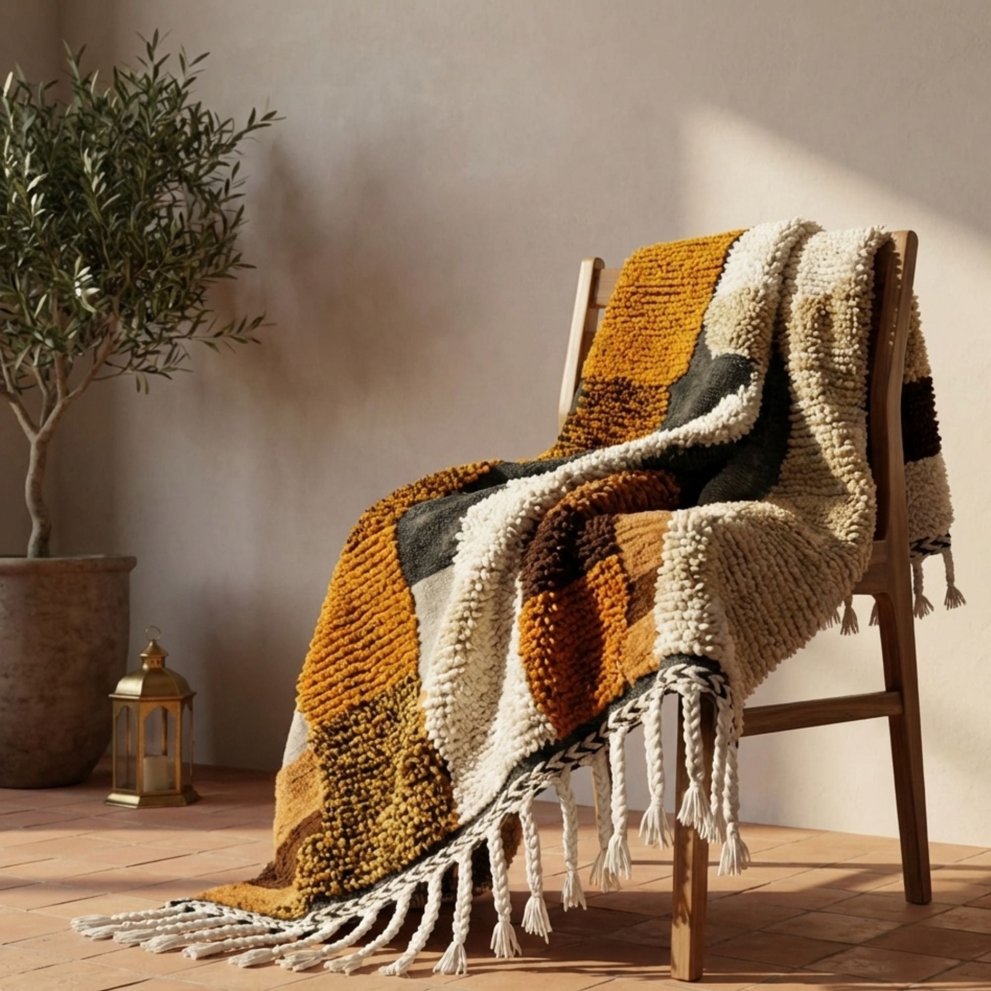 Boho Moroccan Rug — Multicolor Wool - Hand-knotted Moroccan rug, front view showing Boho Moroccan Rug — Multicolor Wool texture and colors