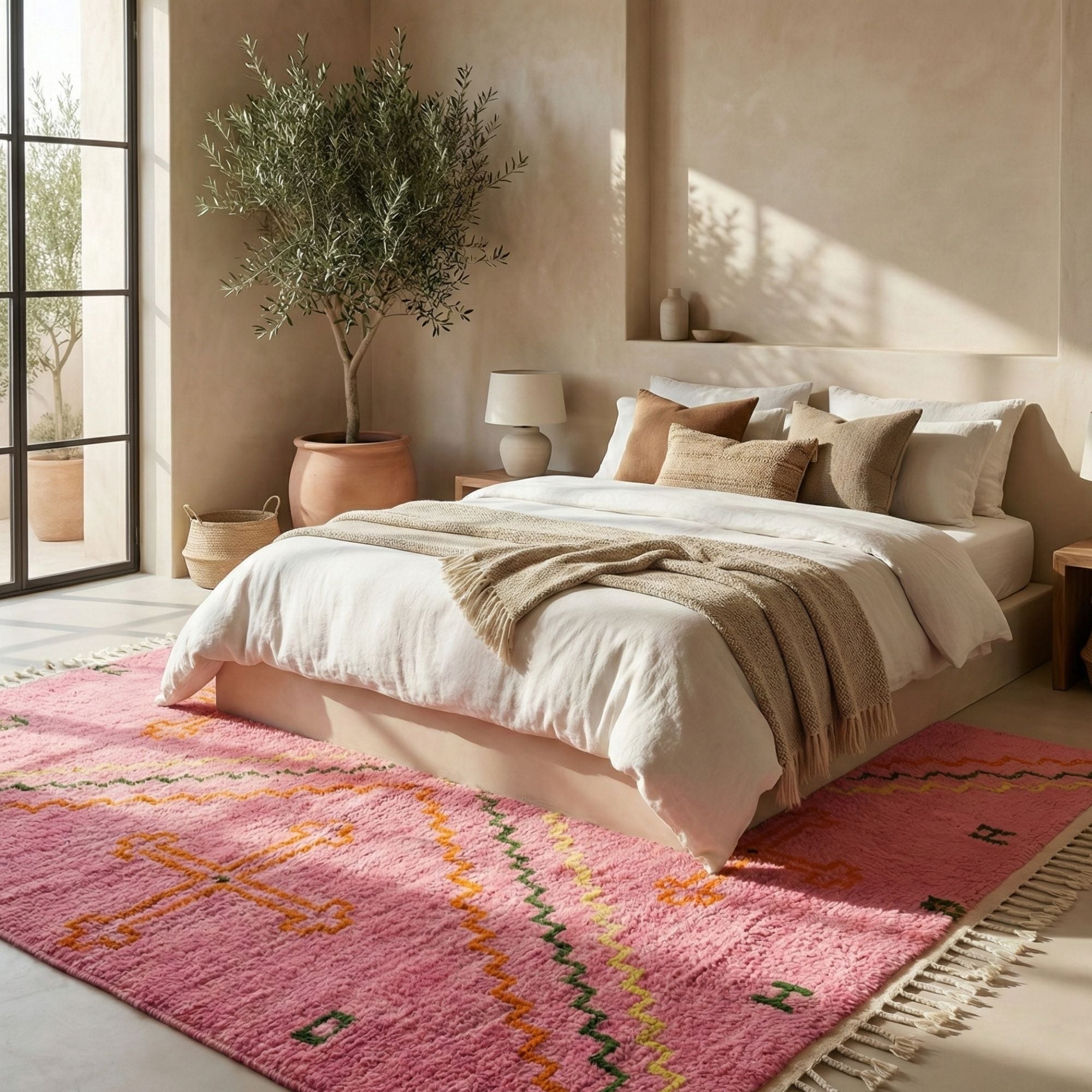 Custom Pink Moroccan Rug - Hand-knotted Moroccan rug, front view showing Custom Pink Moroccan Rug texture and colors
