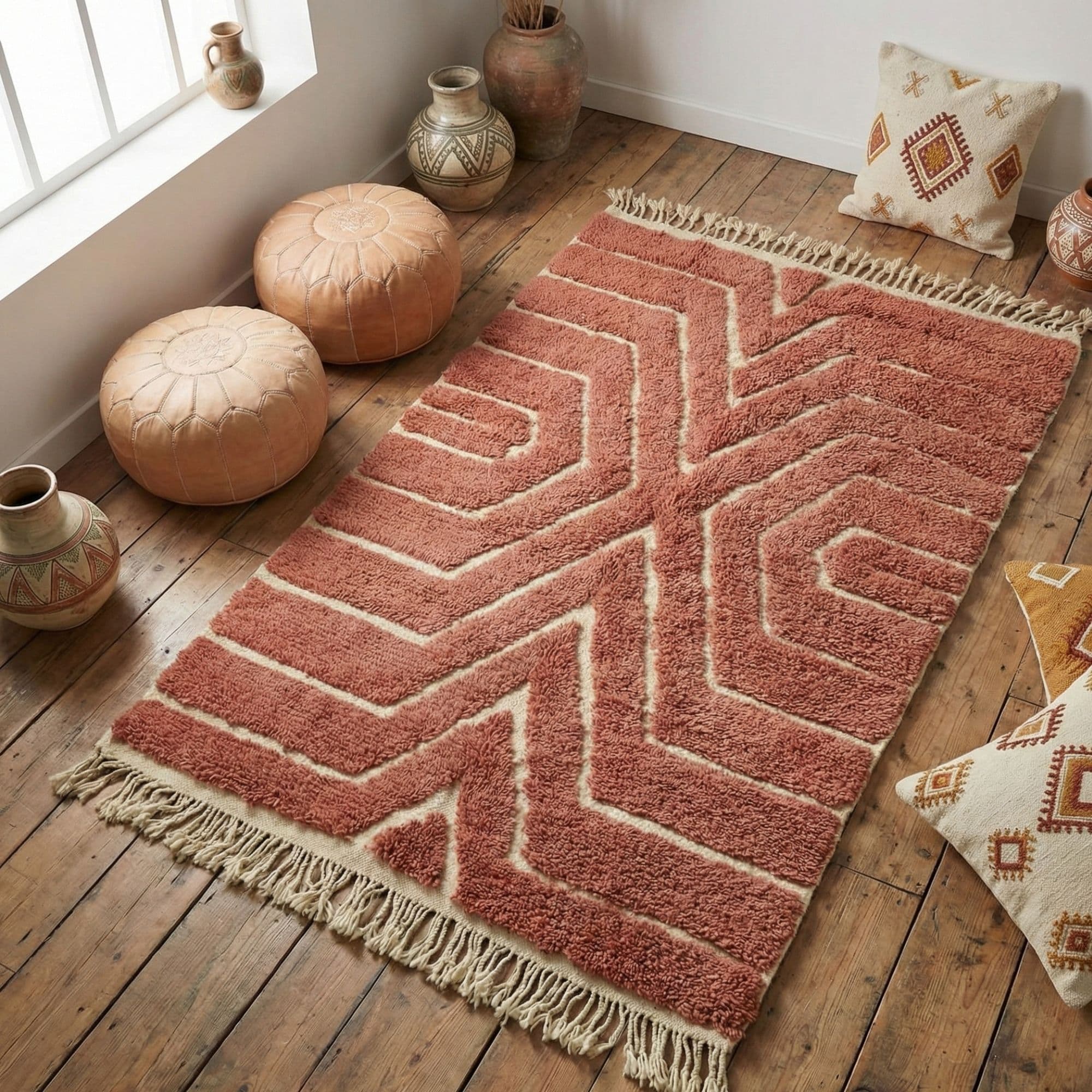 Moroccan Area Rug — Large Geometric Rug — Minimal Tribal — Ivory - Beni Ourain Moroccan rug by Nomadinas