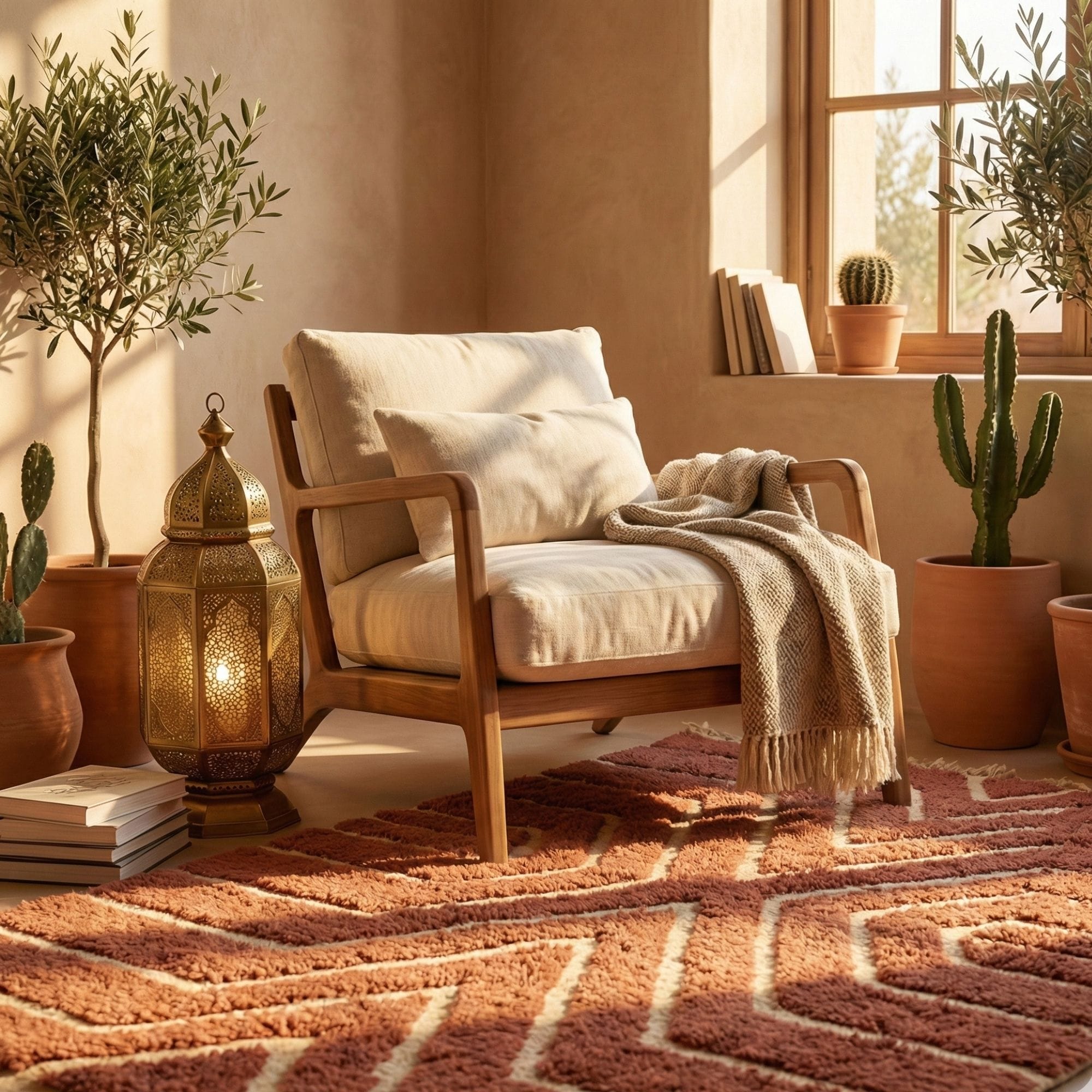 Moroccan Beni Ourain Rug — Brown Beni Ourain Wool Rug - Beni Ourain Moroccan rug in Ivory color, 244 x 305 cm