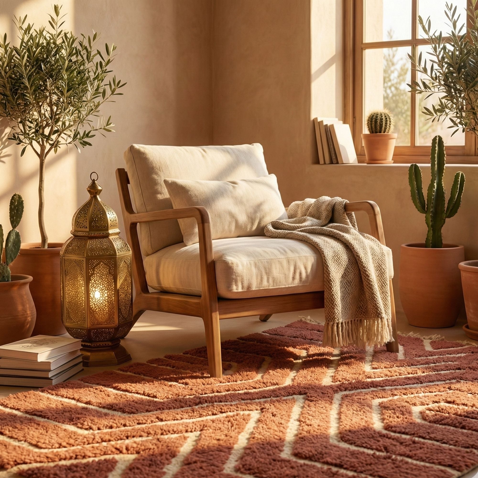 Moroccan Brown Rug — Textured Geometric Rug - Hand-knotted Moroccan rug, front view showing Moroccan Brown Rug — Textured Geometric Rug texture and colors