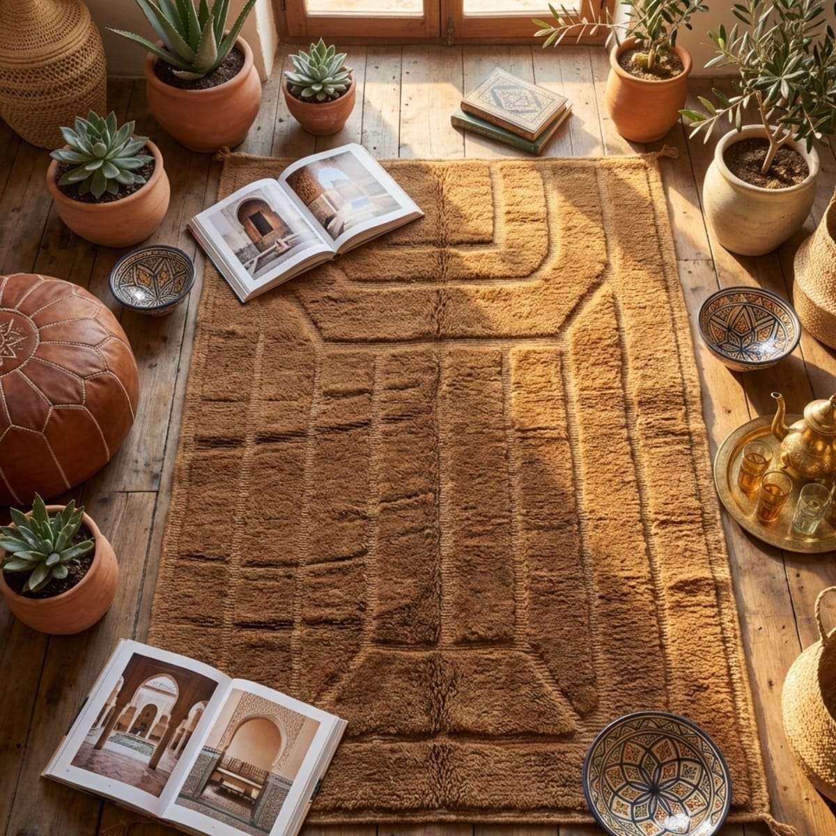 Large Moroccan Rug — Geometric Wool — Hand Knotted - Beni Ourain Moroccan rug in Ivory color, 244 x 305 cm