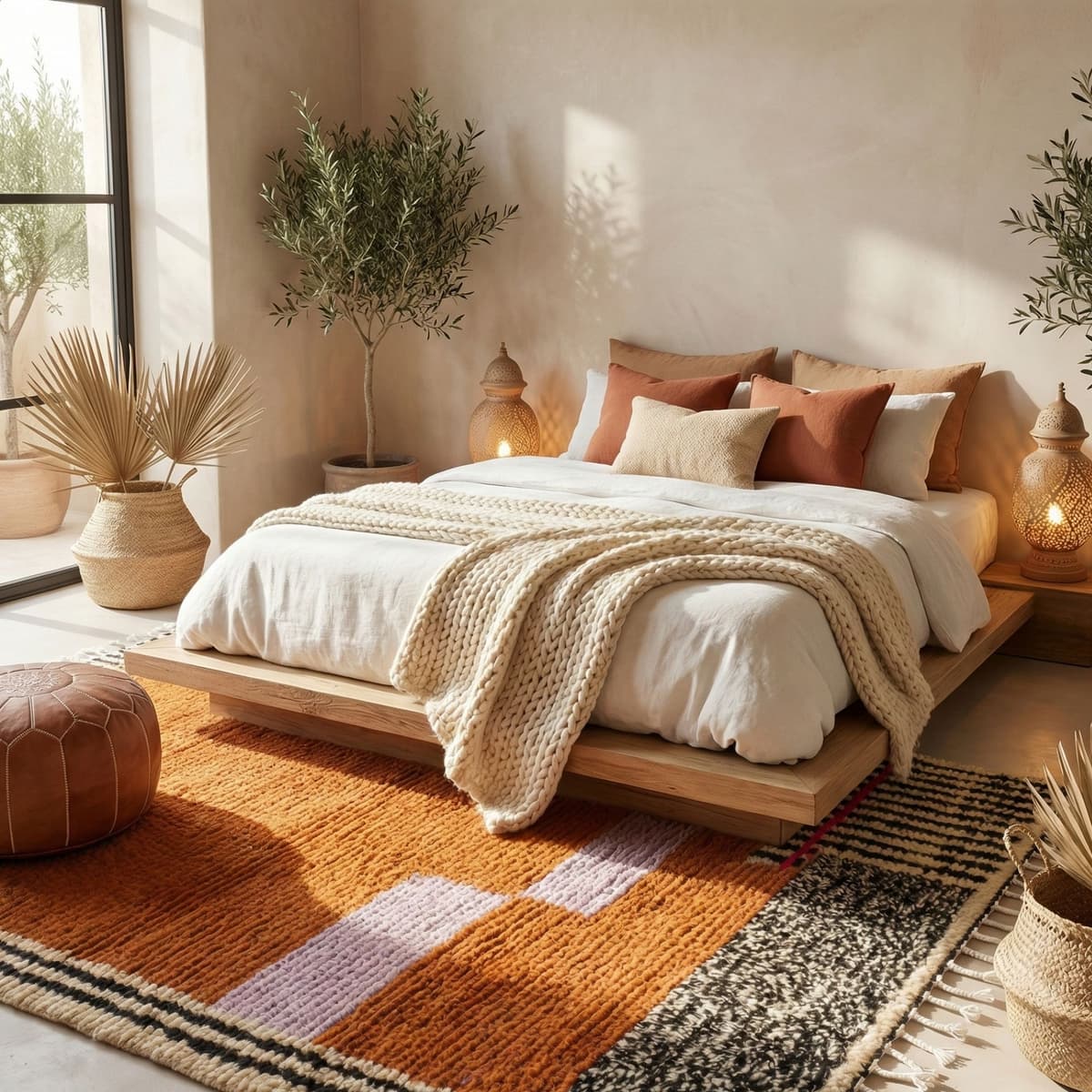 Moroccan Rug 8x10 — Orange Berber Rug — Graphic Modern Style — Ivory