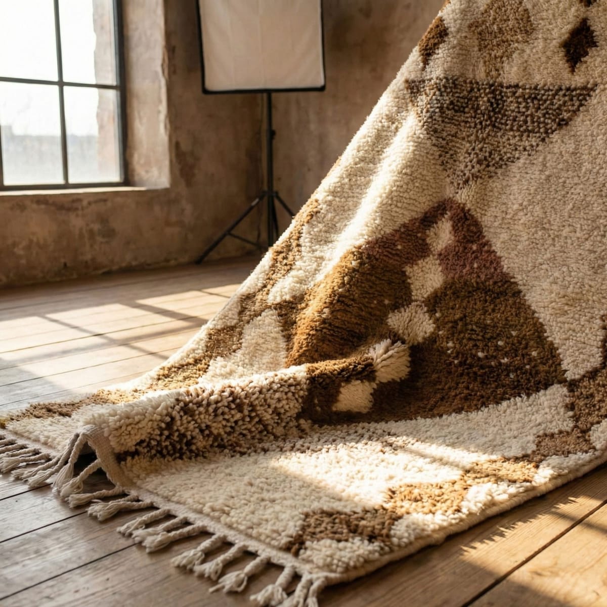 Beni Ourain Rug 8x10 — Neutral Geometric Living Room Carpet - Beni Ourain Moroccan rug in Ivory color, 244 x 305 cm