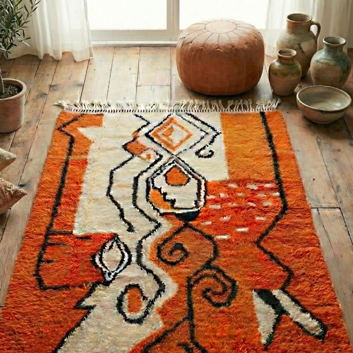Orange Moroccan Rug — Abstract Berber Rug — Artistic Boho Style