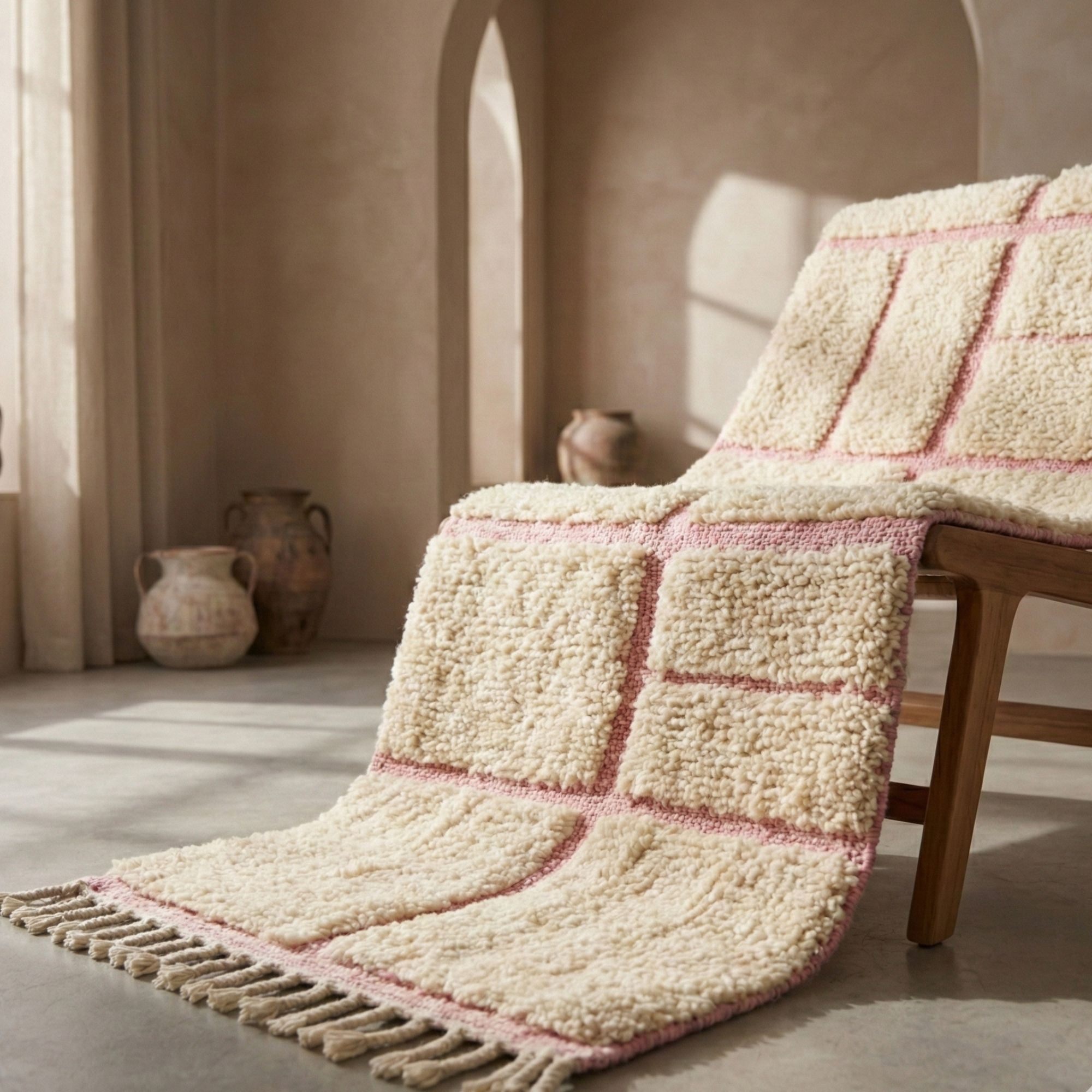 Beni Ourain Style Rug — Handmade Moroccan Carpet Berber Rug - Hand-knotted Moroccan rug, front view showing Beni Ourain Style Rug — Handmade Moroccan Carpet Berber Rug texture and colors