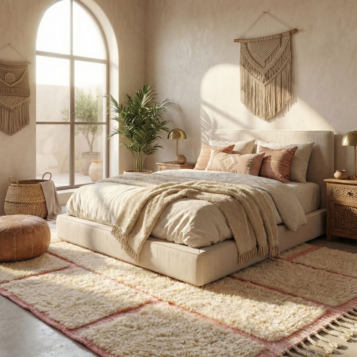 Cream Pink Moroccan Rug — Large Area Rug — Wool Berber Carpet — Blush