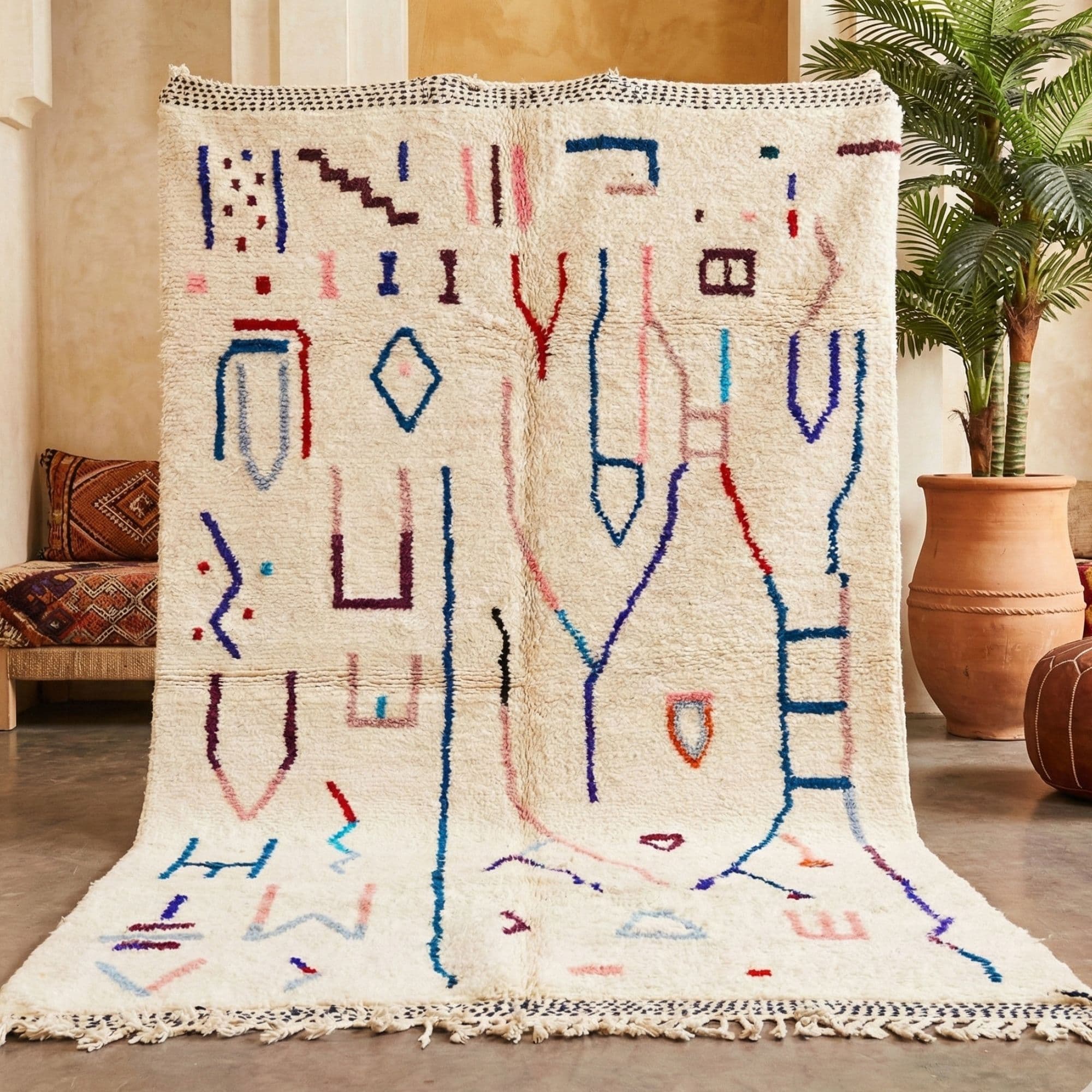 Moroccan Beni Ourain Rug — Hand-Knotted Wool Area Rug for Den - Beni Ourain Moroccan rug by Nomadinas
